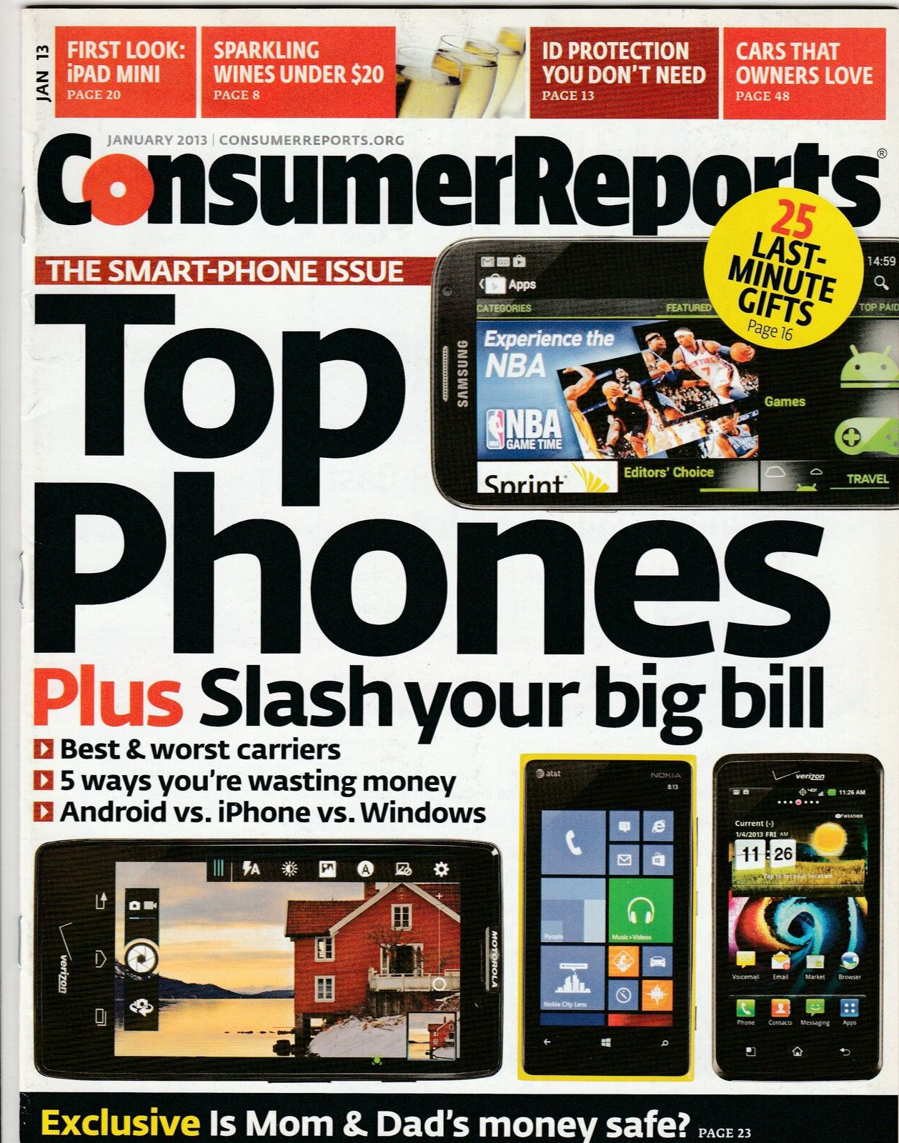 Consumer Reports Magazine January 2013 * Top Phones
