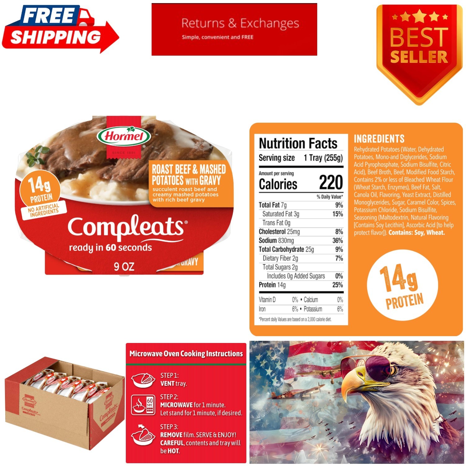 Nourishing 9oz Roast Beef & Mashed Potatoes with Gravy – 6 Microwaveable Trays