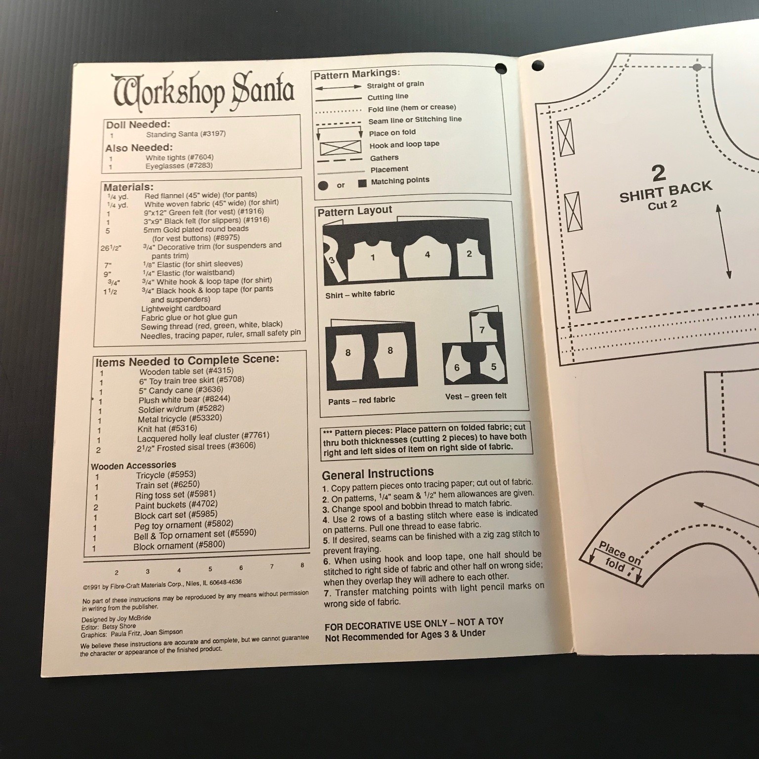 Workshop Santa Fibre-Craft Doll Clothes Pattern FCM258 1991 Christmas Doll