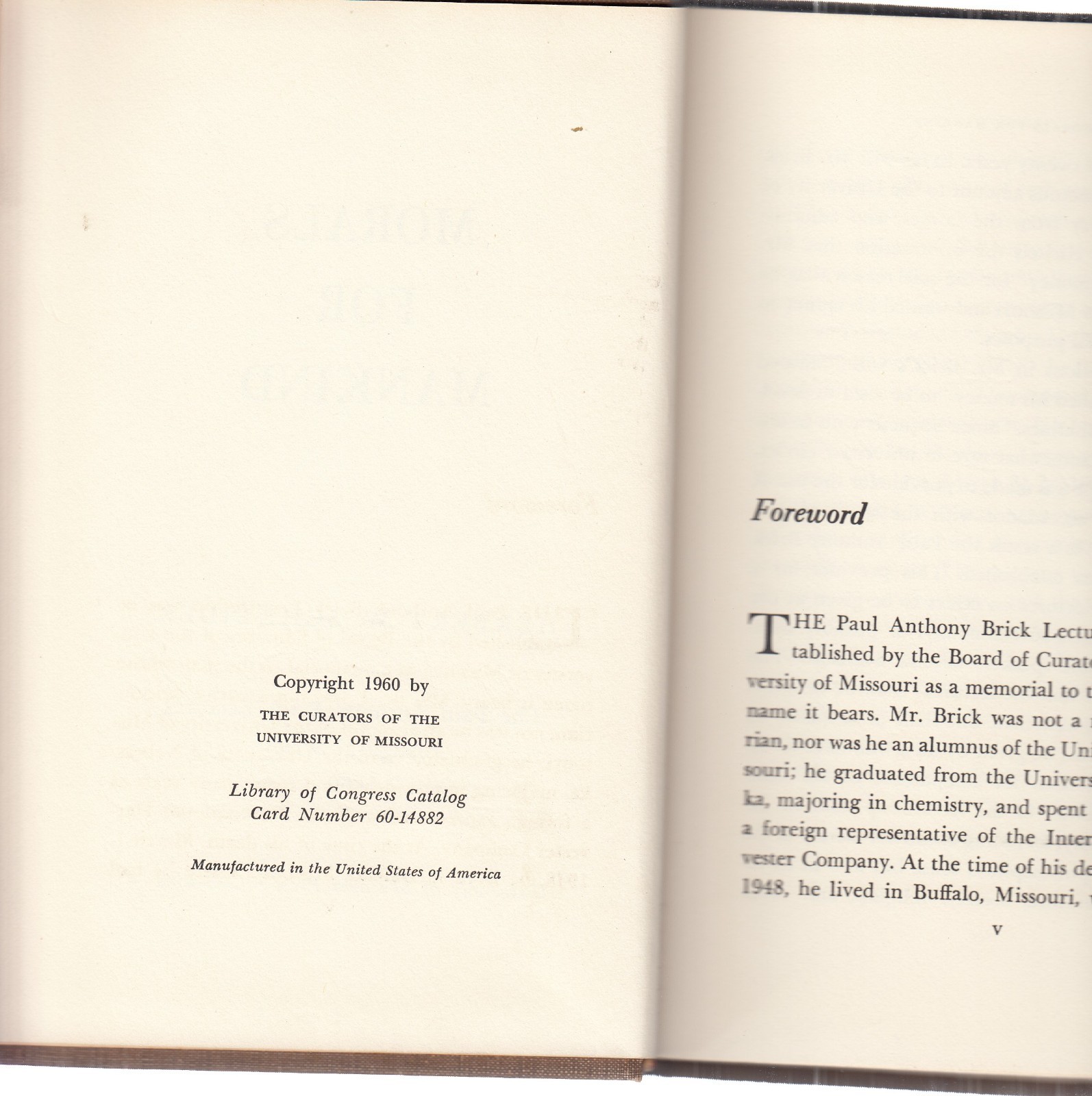Morals for Mankind (HB, 1960, 82 pages) by Herbert Schneider
