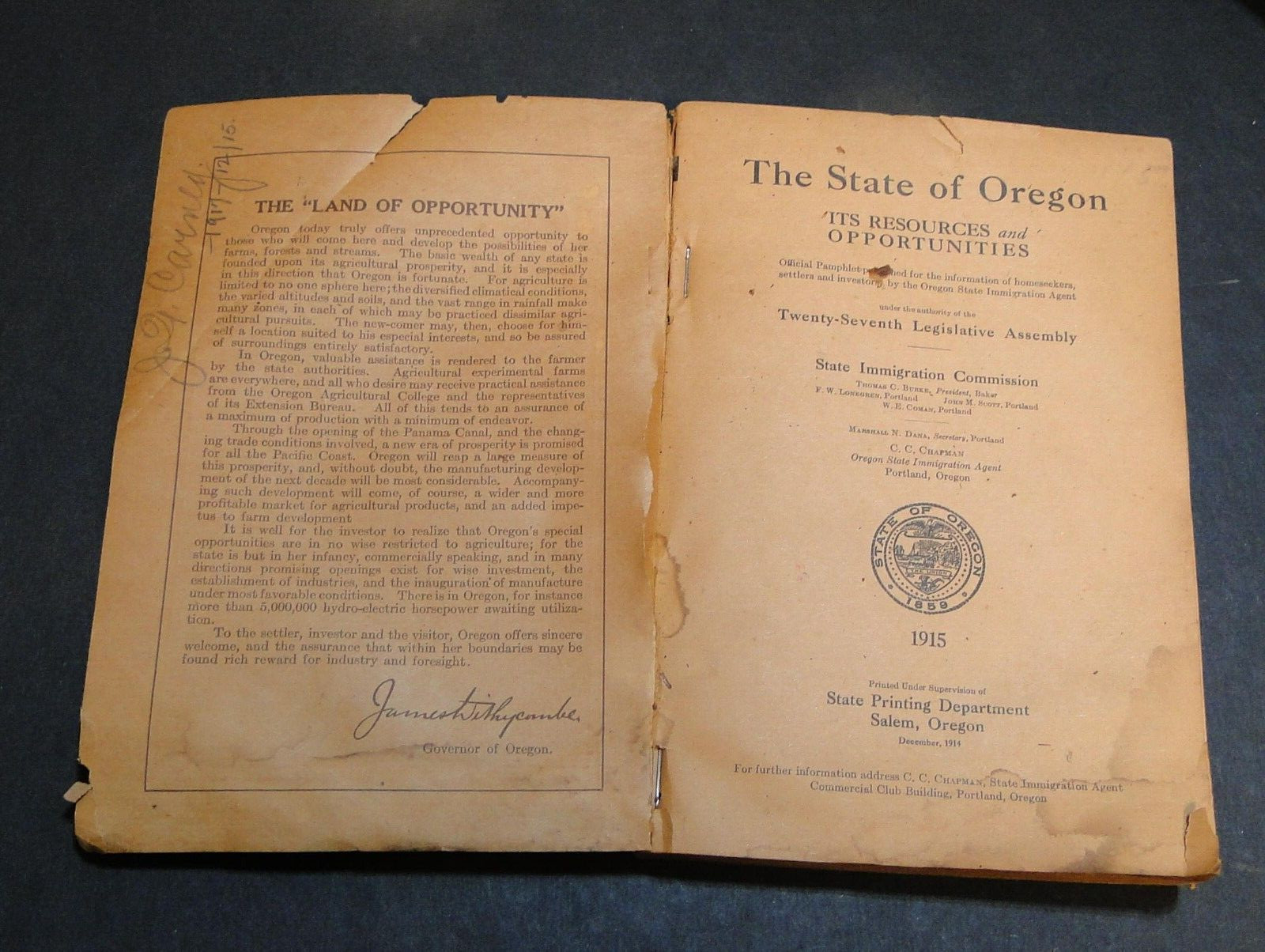 1915 Oregon Almanac Official Pamphlet