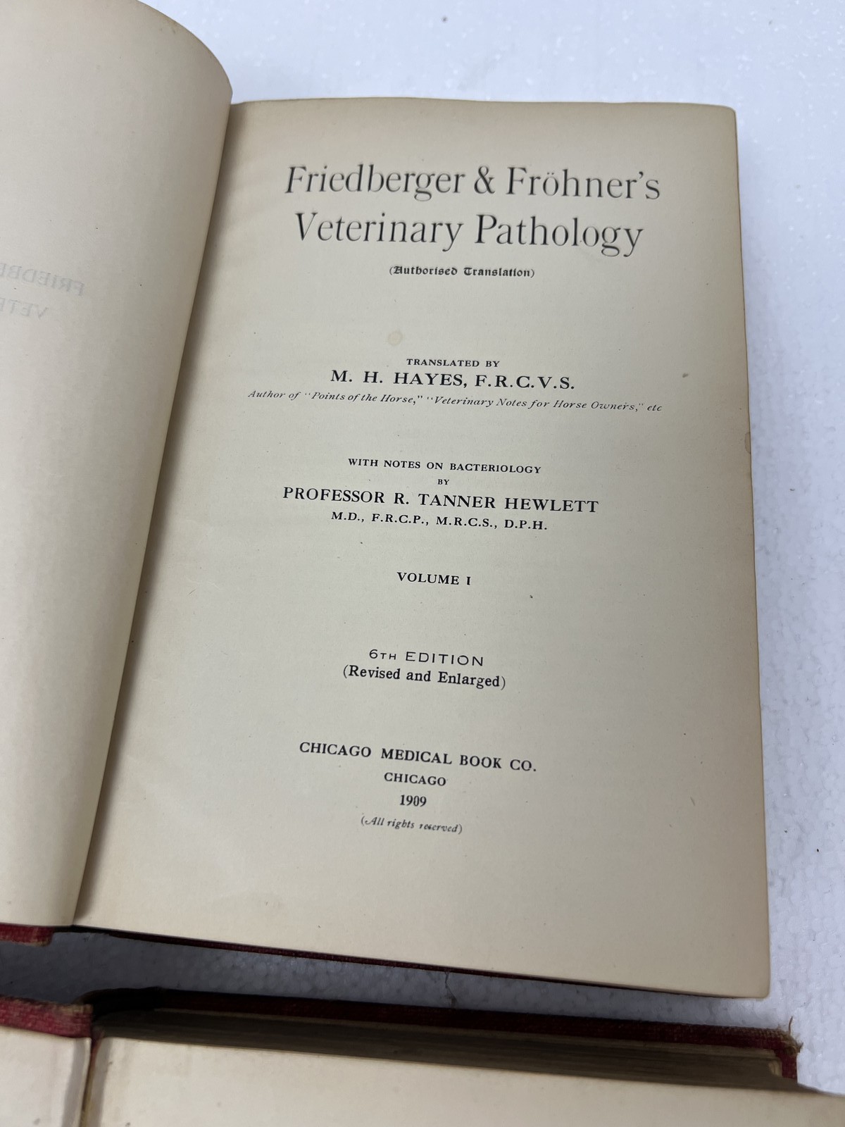 Friedberger & Frohner’s Veterinary Pathology 1909 2 Vol Set MH Hayes farm 6th Ed