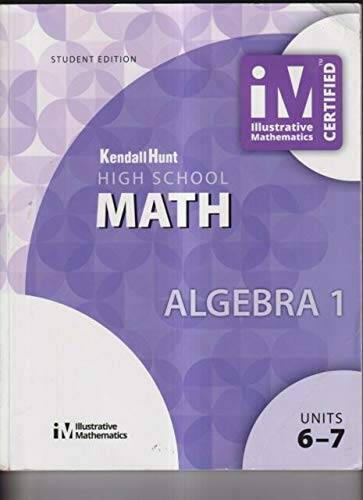 Kendall Hunt High School MATH – ALGEBRA 1 Student Edition units 6-7 – GOOD