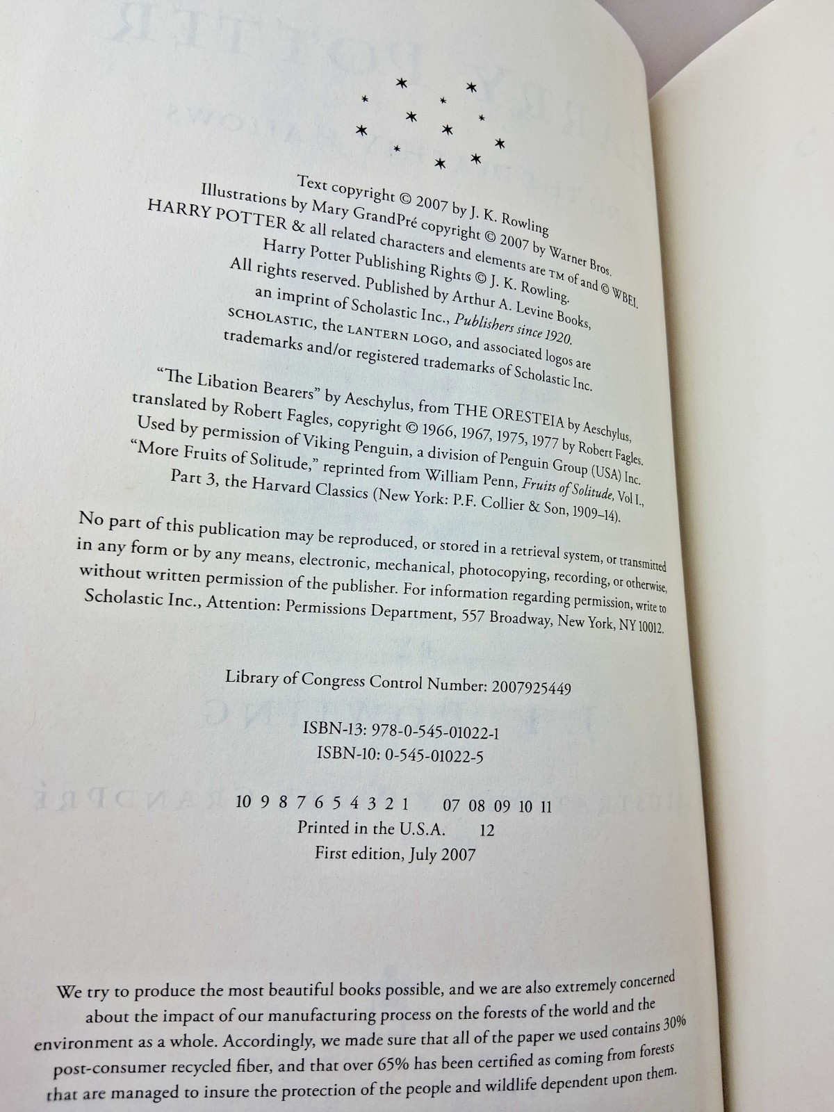HARRY POTTER Deathly Hallows TRUE First Edition, 1st Printing DJ 759 pages Error