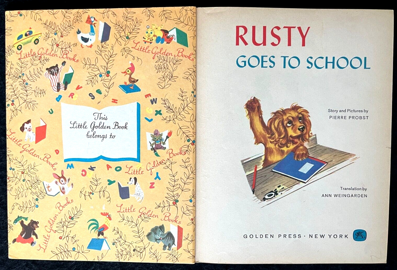 RUSTY GOES TO SCHOOL ~ 1st “A” ed. Little Golden Book #479 ~ Pierre Probst, VG