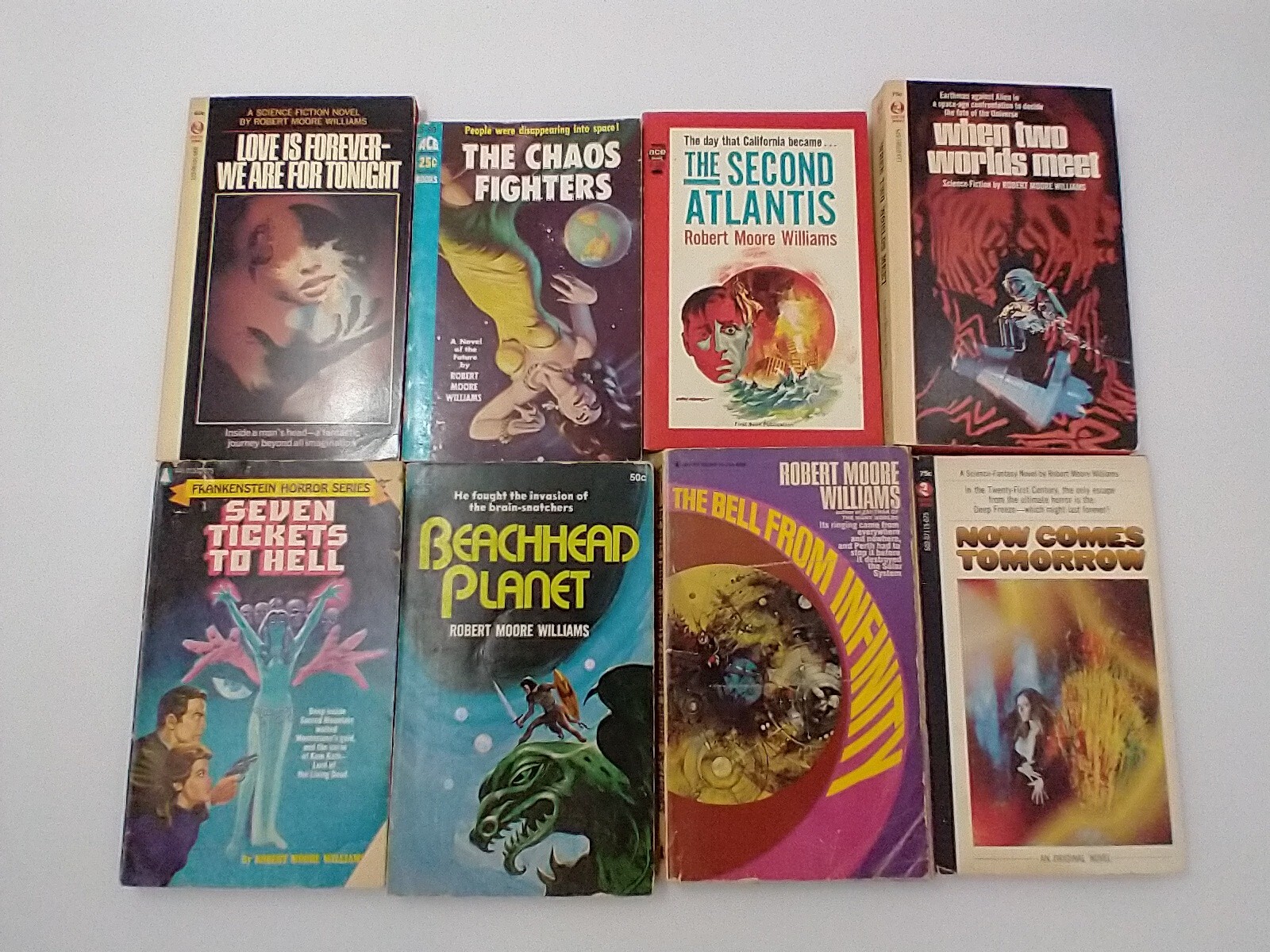Robert Moore Williams. Lot of 8 SF PBs. Autobiography, Short Stories, Novels!