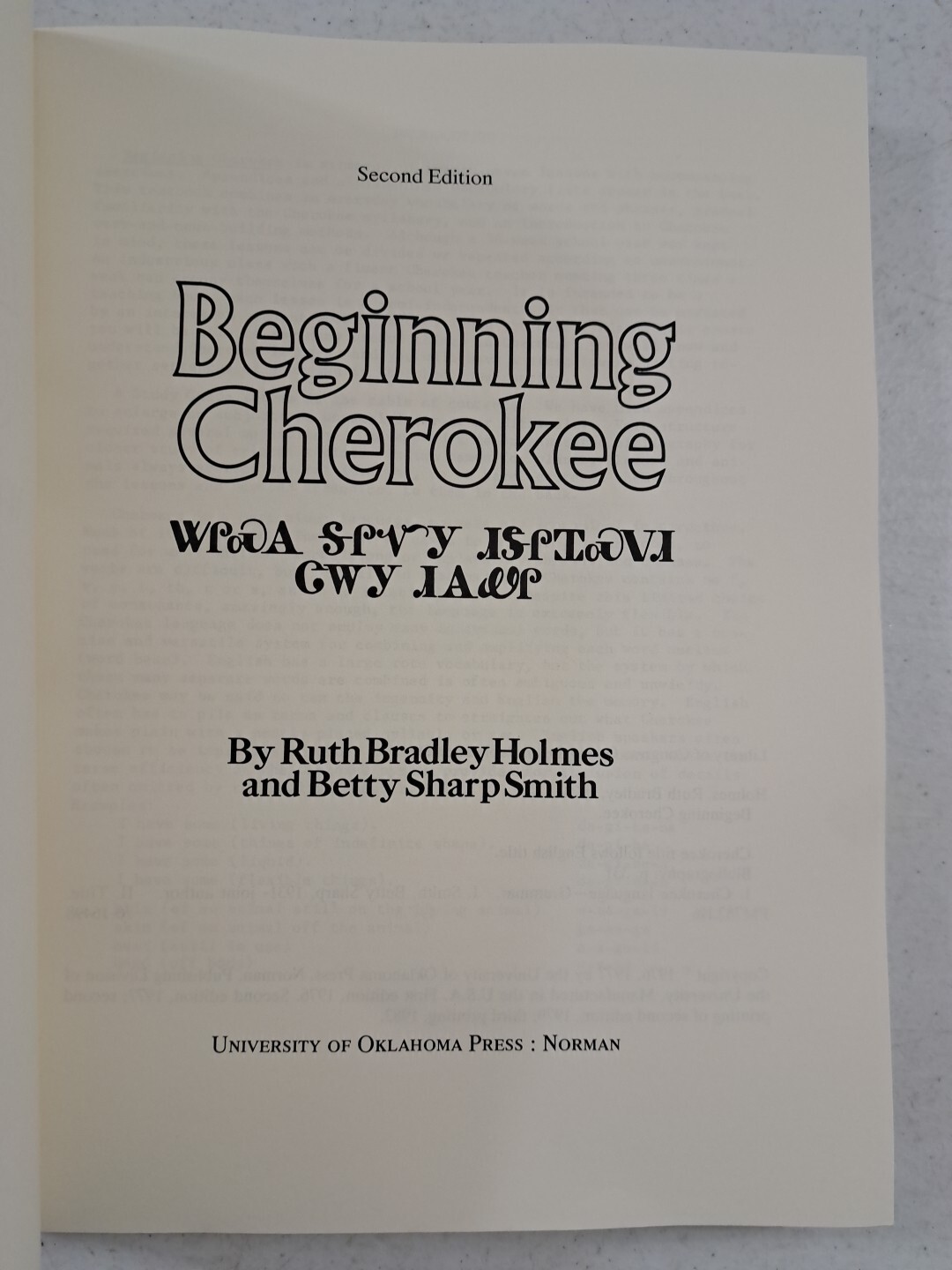 Beginning Cherokee-2nd Ed. 1982-University Oklahoma Ruth Bradley Holmes