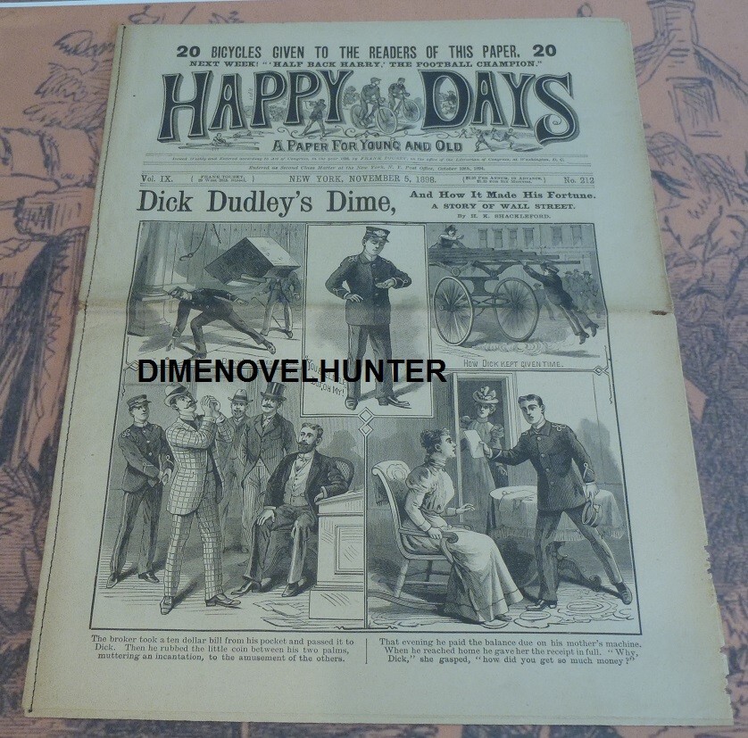 WALL STREET NEW YORK FRANK TOUSEY’S HAPPY DAYS #212 STORY PAPER DIME NOVEL