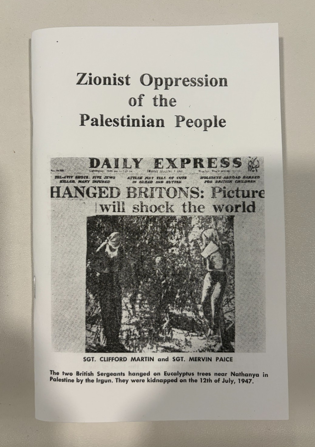 Zionist Oppression of the Palestinian People by Izzat Tannous SB