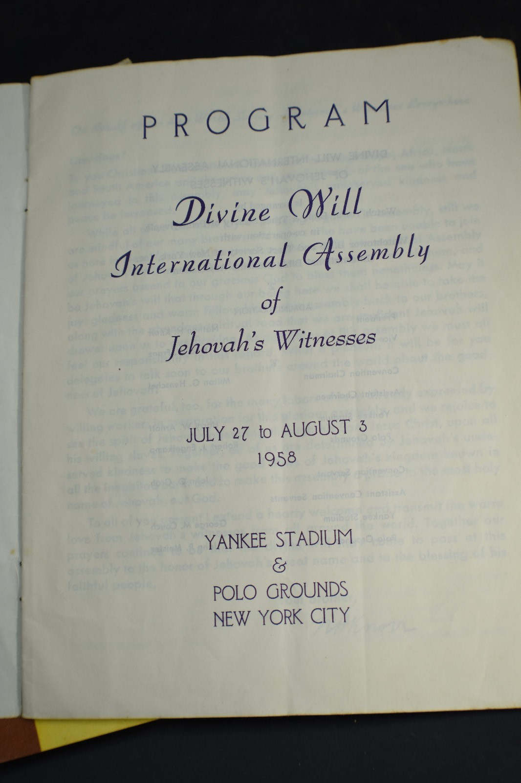 1958 Divine Will Jehovahs Witnesses Report & Program NY City Yankee Stadium/Polo