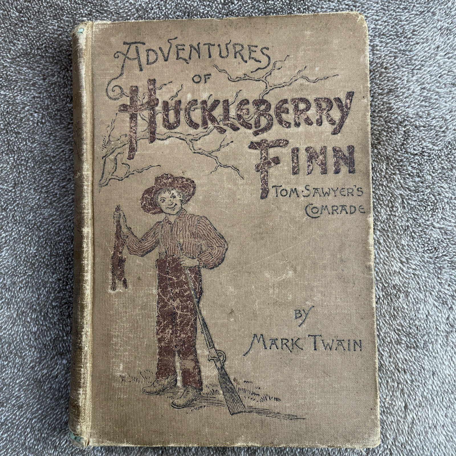1894 Mark Twain ADVENTURES OF HUCKLEBERRY FINN Charles L Webster Tan Cloth