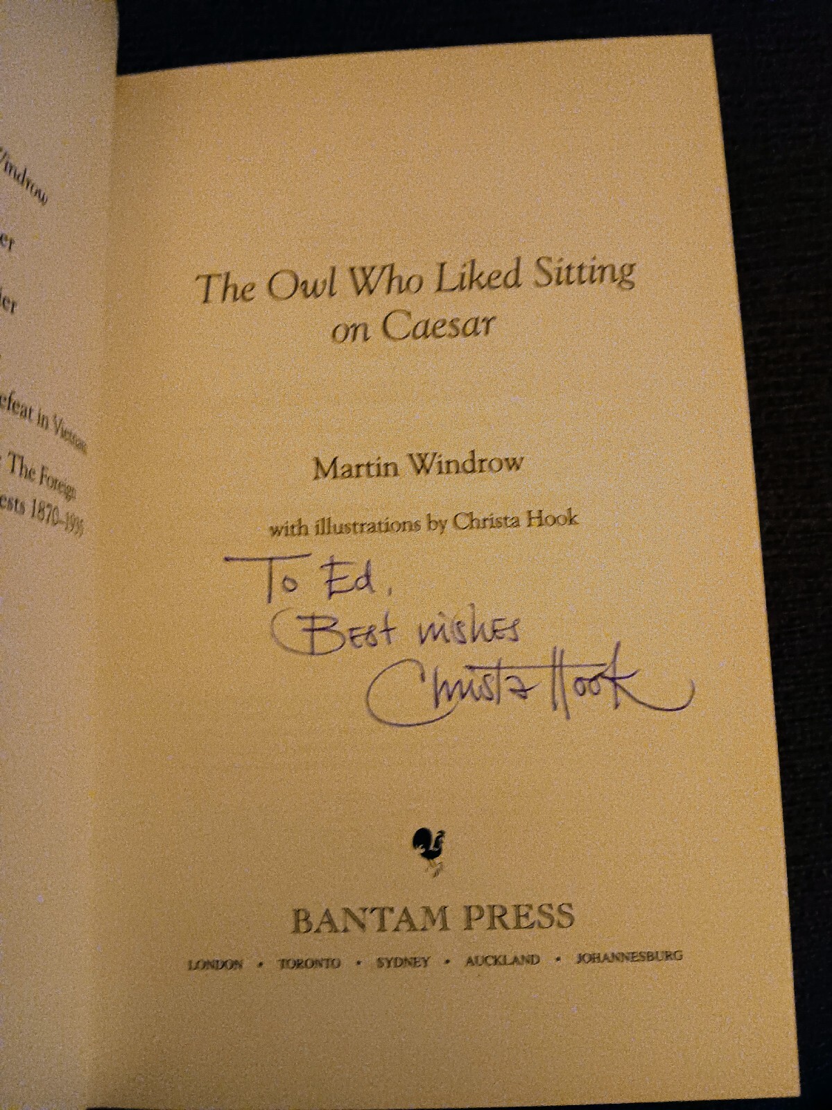 SIGNED & Inscribed, LIKE NEW, 1st Edition The Owl Who Liked Sitting On Caesar…