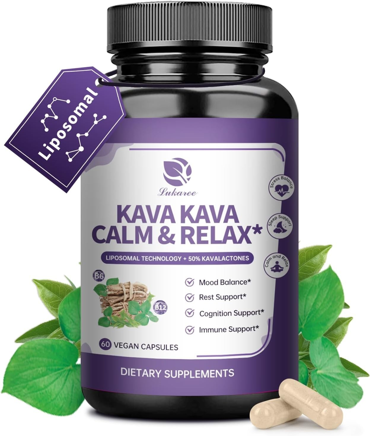 Kava Kava Root Extract Supplement – Liposomal Kava Capsules with L Theanine 200m