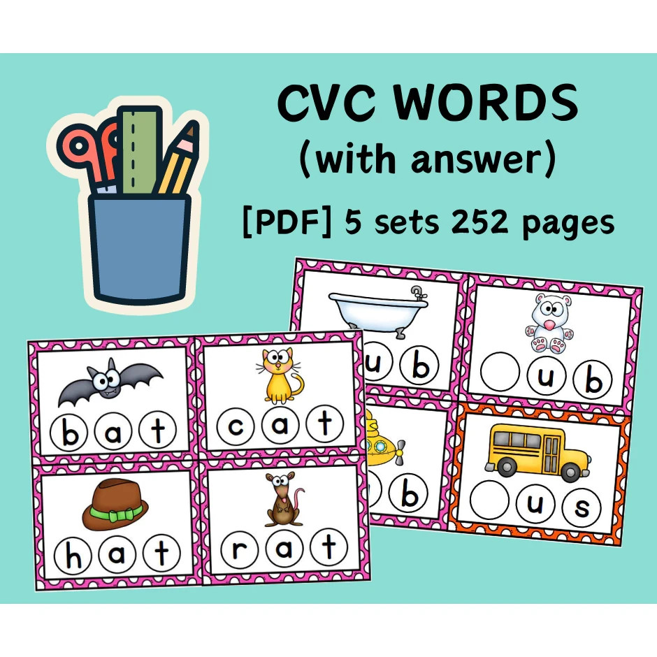CVC Words (with answer) 5 sets 252 pages – preschool kindergarten