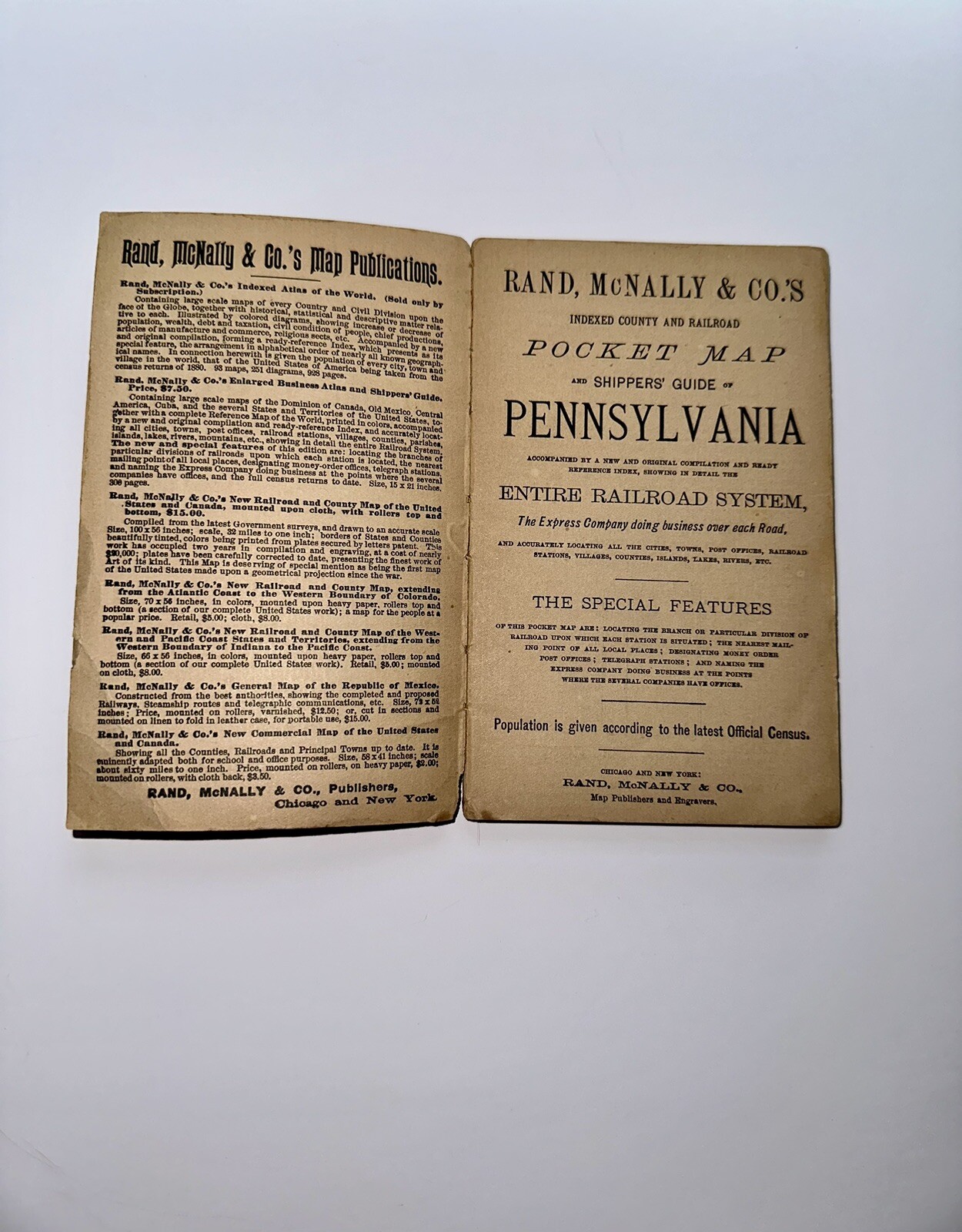 Rand, McNally & Co.’s 1890 Pocket Map & Shippers Guide Pennsylvania