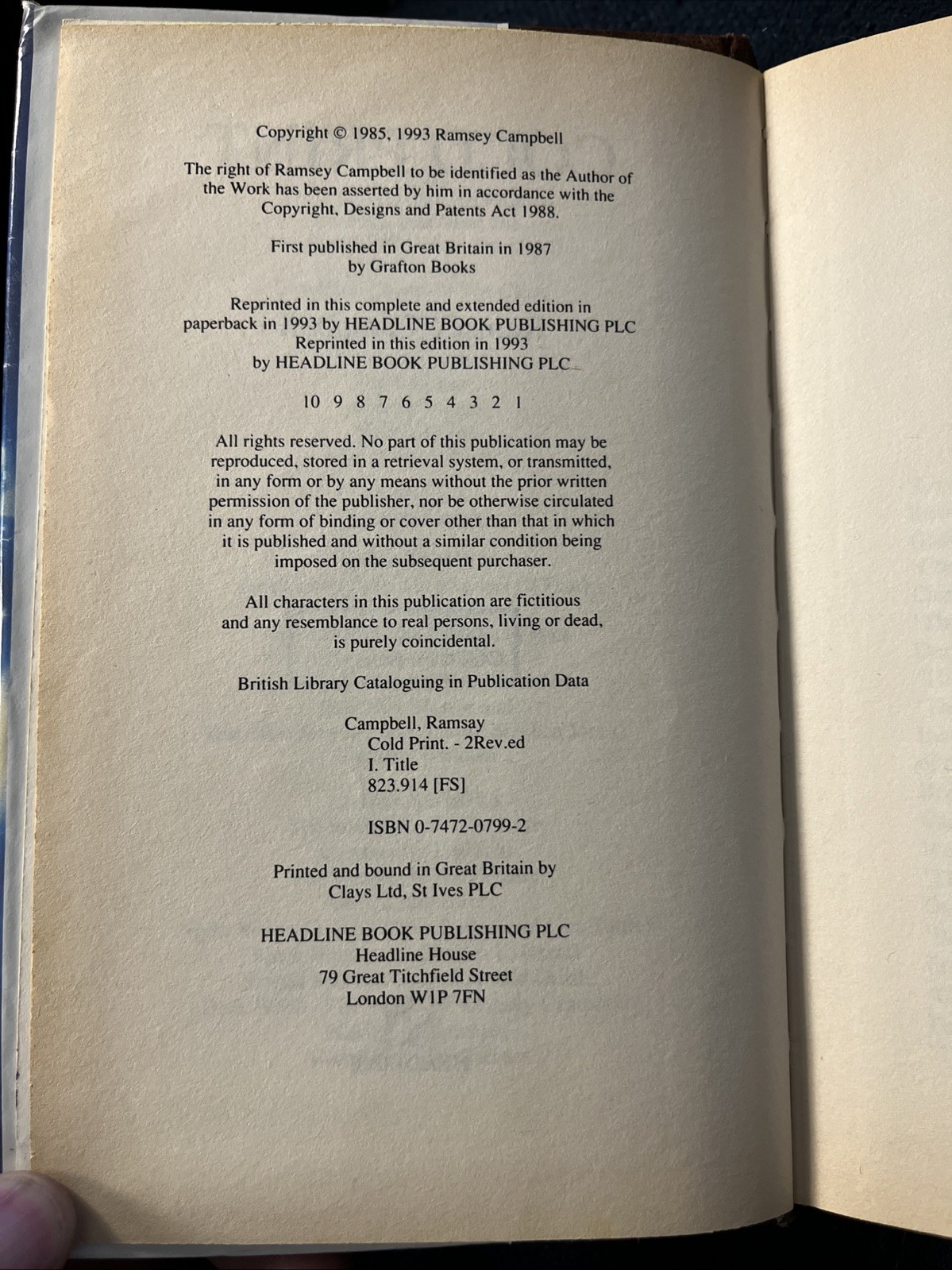 Cold Print By Ramsey Campbell 1st Edition Of Complete Text Ex-Library Hardcover