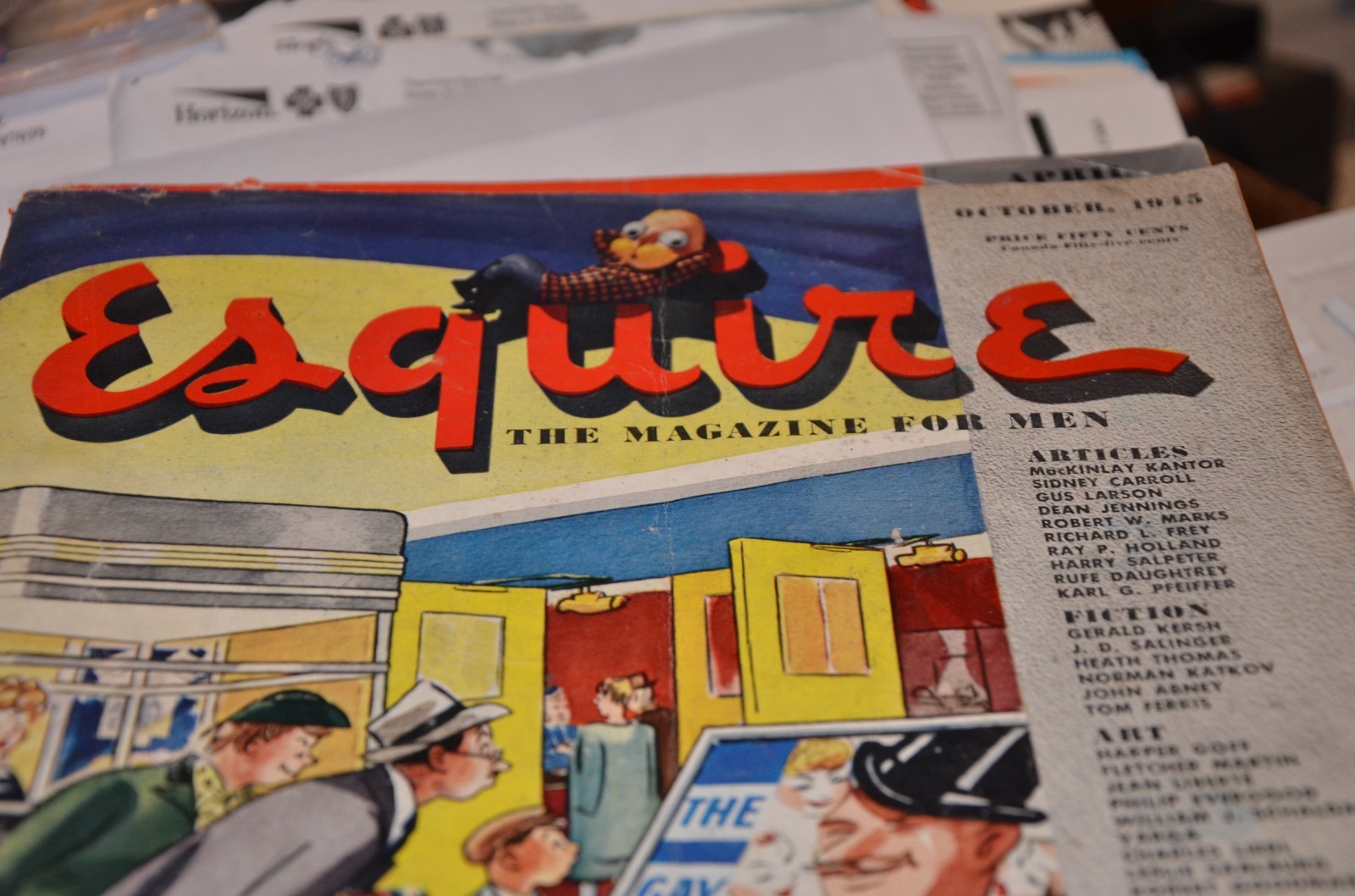 Esquire Magazine October 1945 Varga Foldout J.D. Salinger Harper Goff w/ Pinup