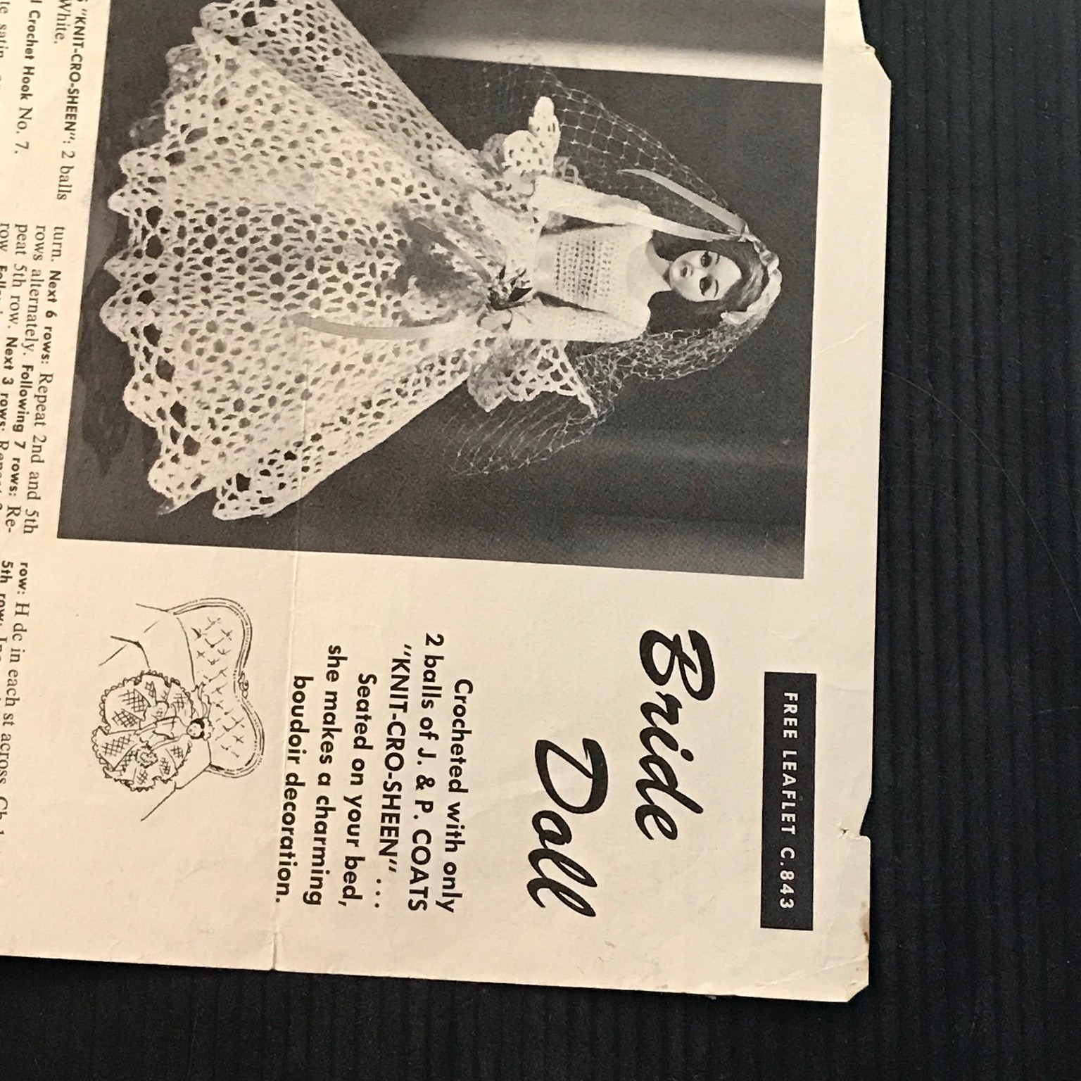 Bride Doll Crochet Pattern Leaflet C.843 J. & P. Coats Vintage