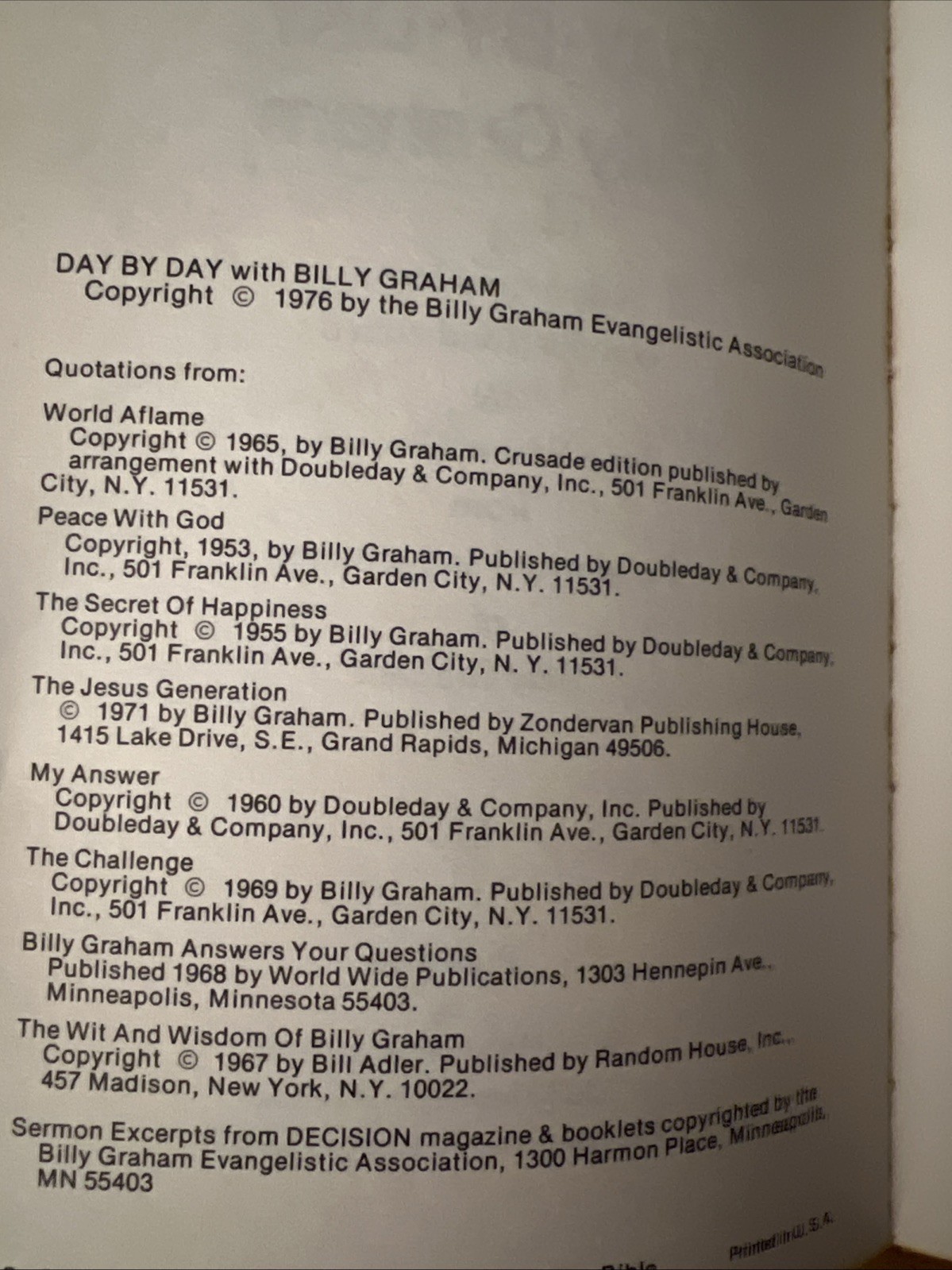 Vintage 1976 Day by Day with Billy Graham Paperback Book Joan Winmill Brown