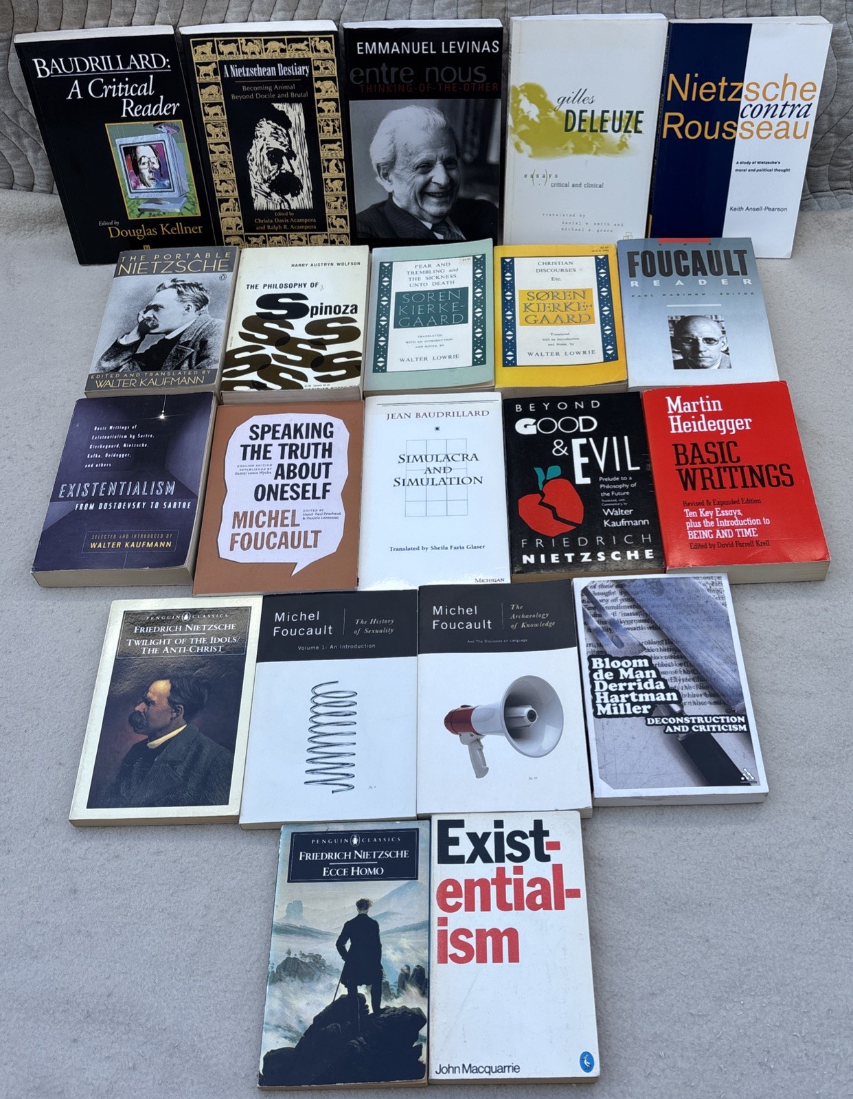 Lot of 21 Philosophy Books NIETZSCHE Foucault KIERKEGAARD Baudrillard Spinoza ++