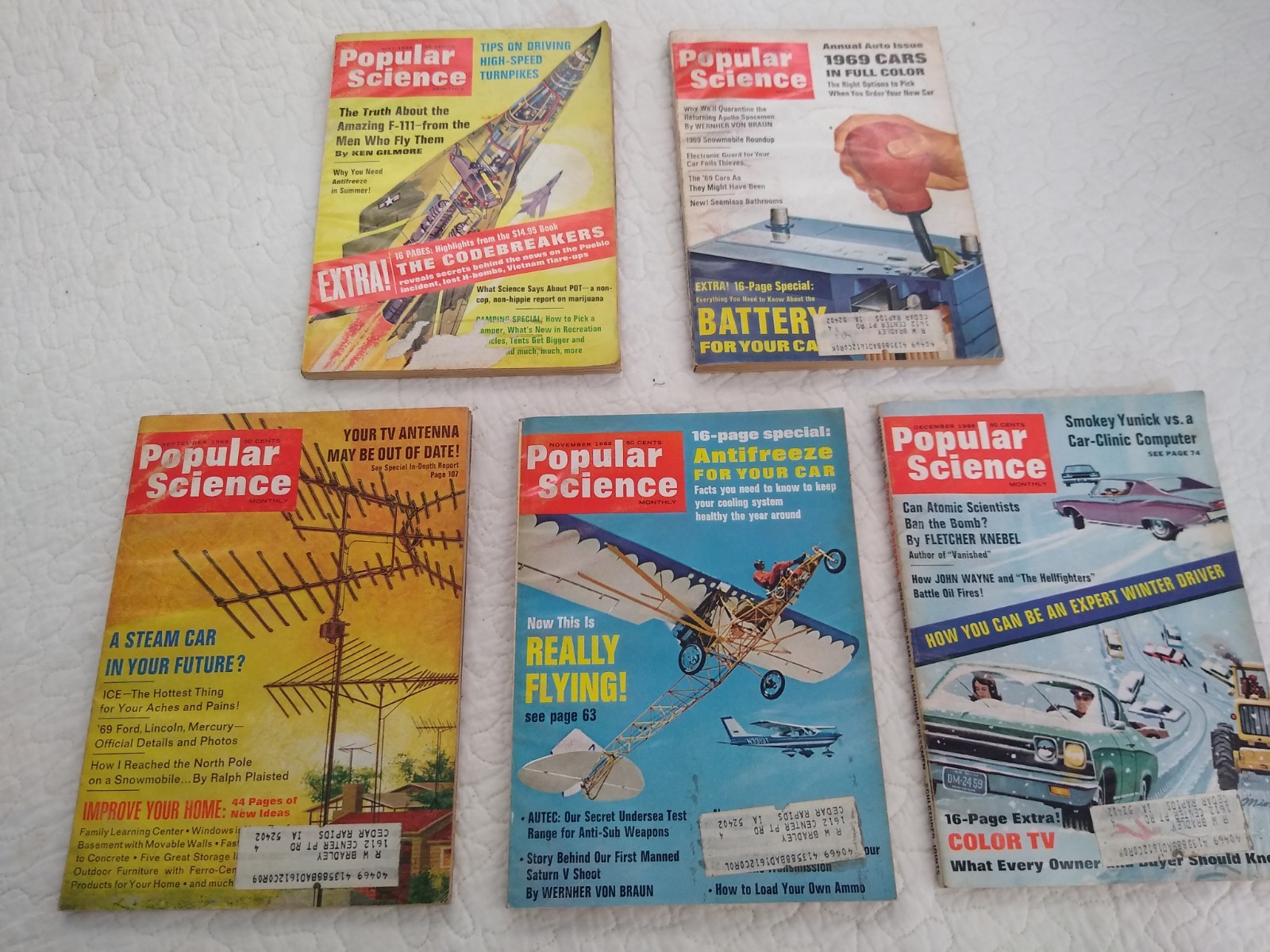 Popular Science Magazines. 1968. Qty of 5 May Sep Oct Nov Dec