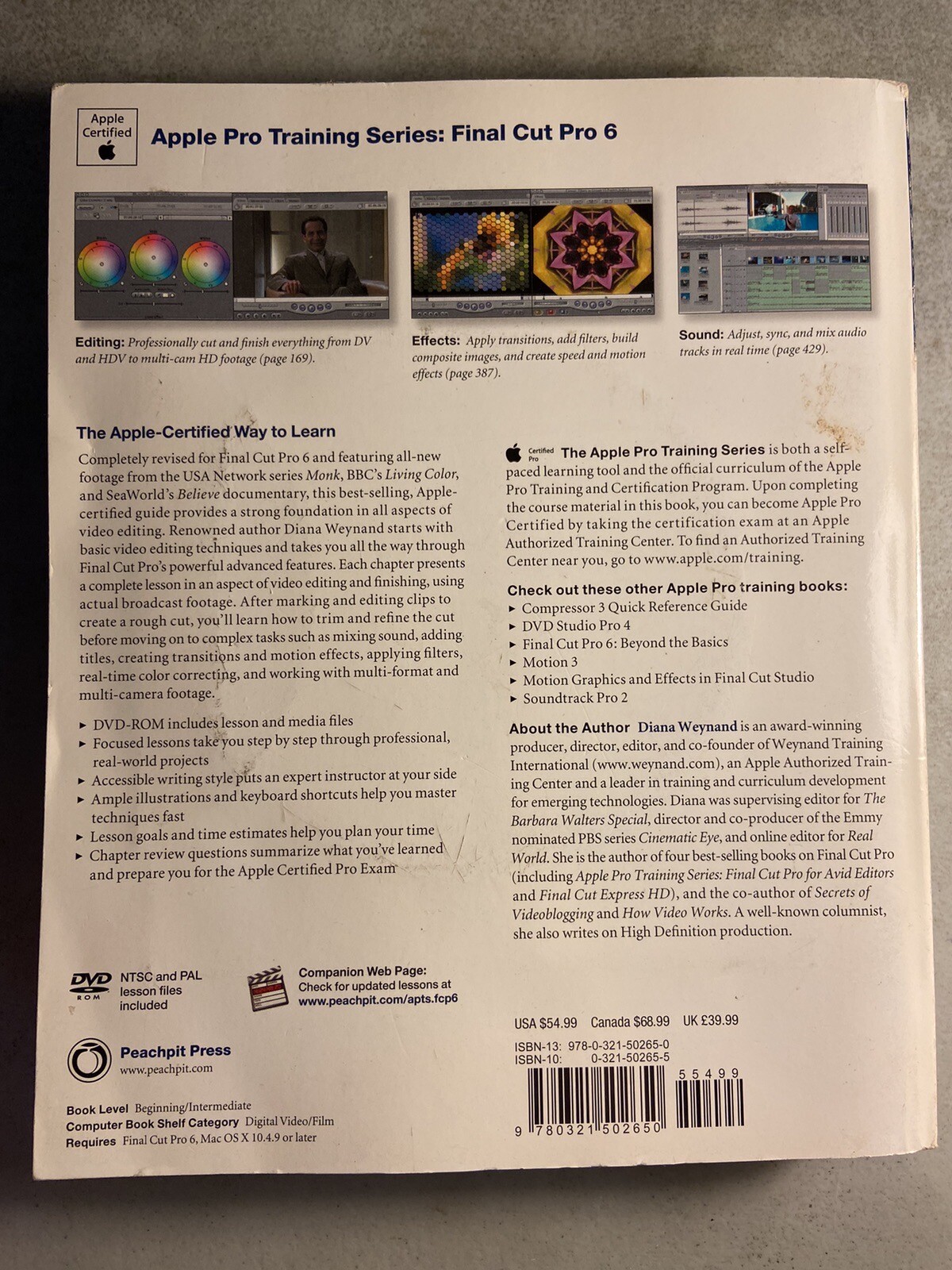 DVD-ROM / CD Included APPLE PRO TRAINING SERIES: FINAL CUT PRO 6 Diana Weynand