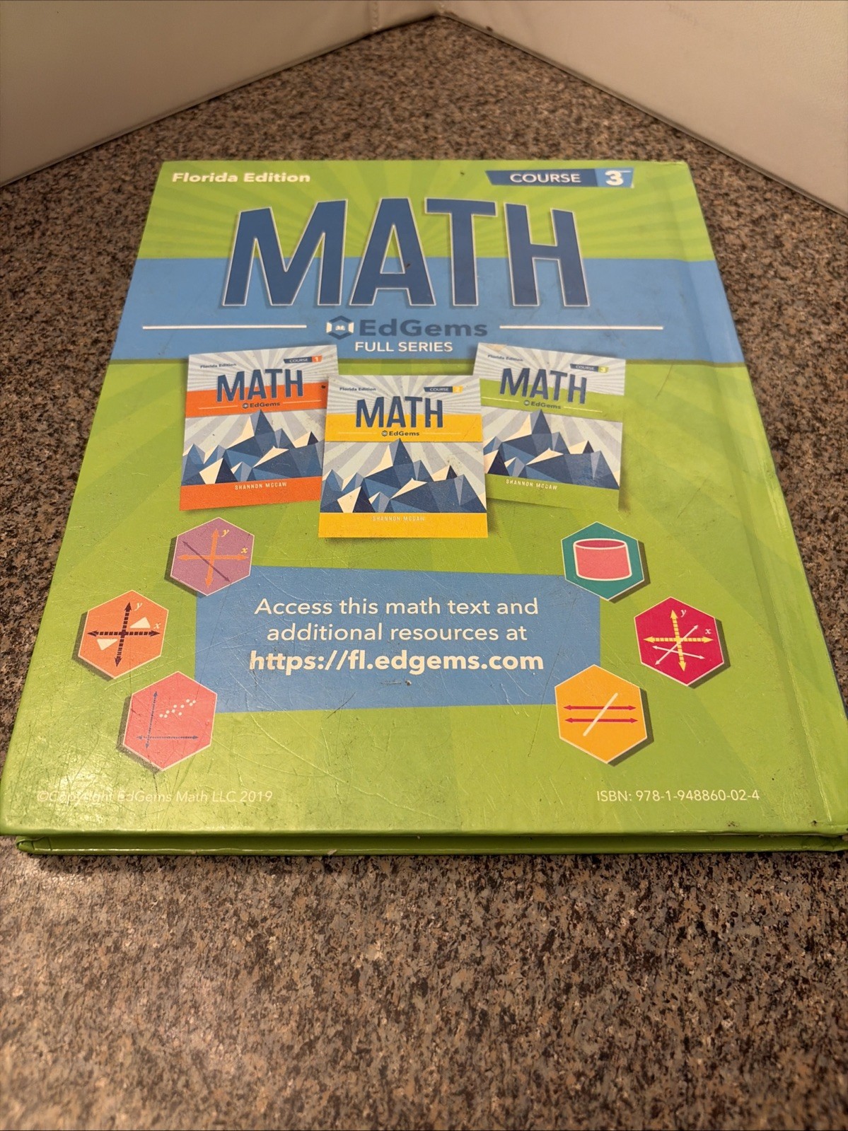 EdGems Math Course 3, Florida Ed. by McCaw (2019, Hardback)