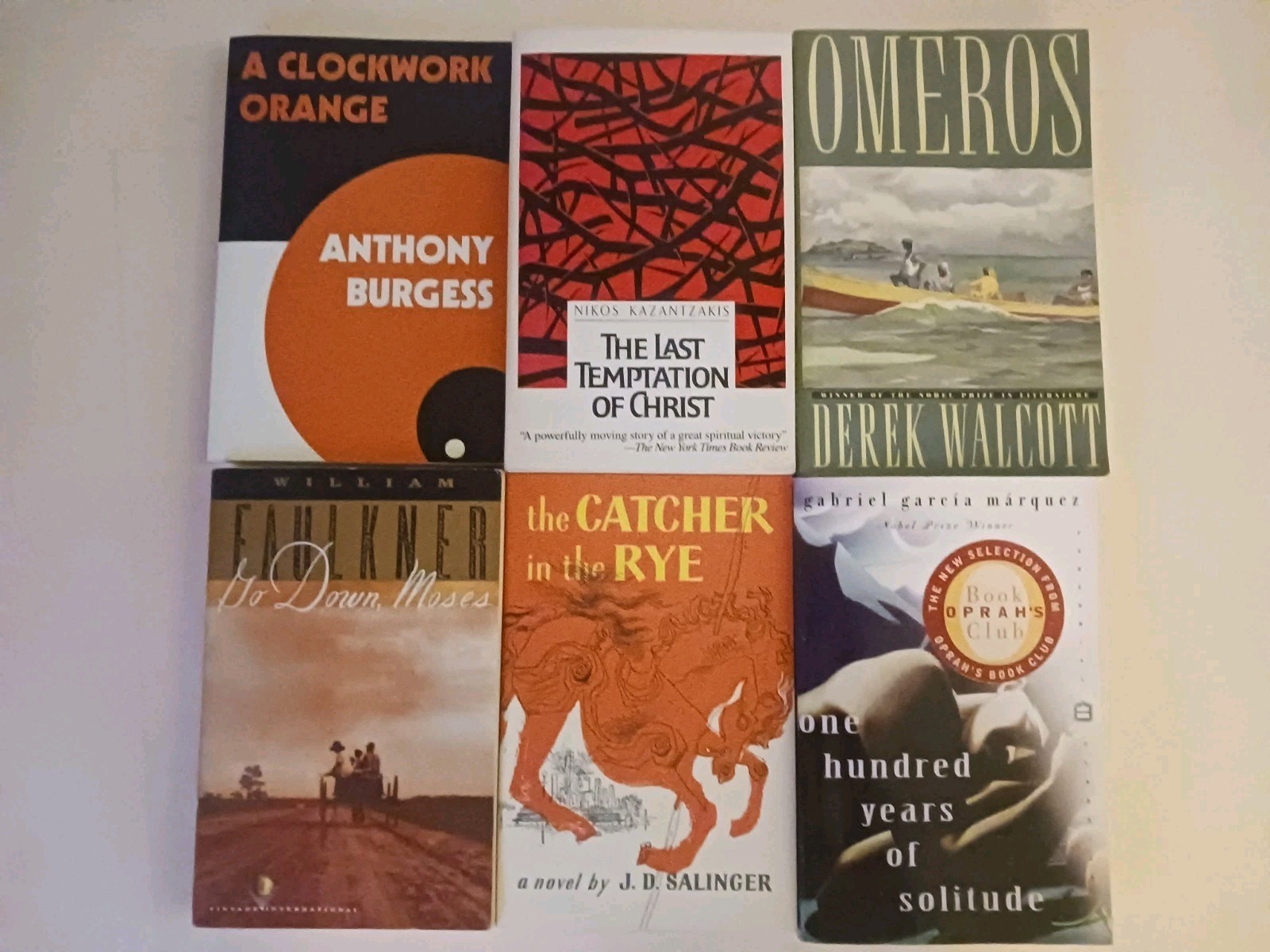 6 Book Lot Nikos Kazantzakis, Faulkner, J.D. Salinger, Derek Walcott, Marquez