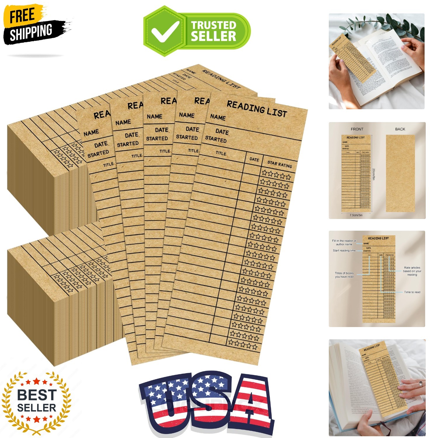 100 PCS Reading List Bookmark, 3 x 8 Inch Personal Libraries Cards, Reading L…