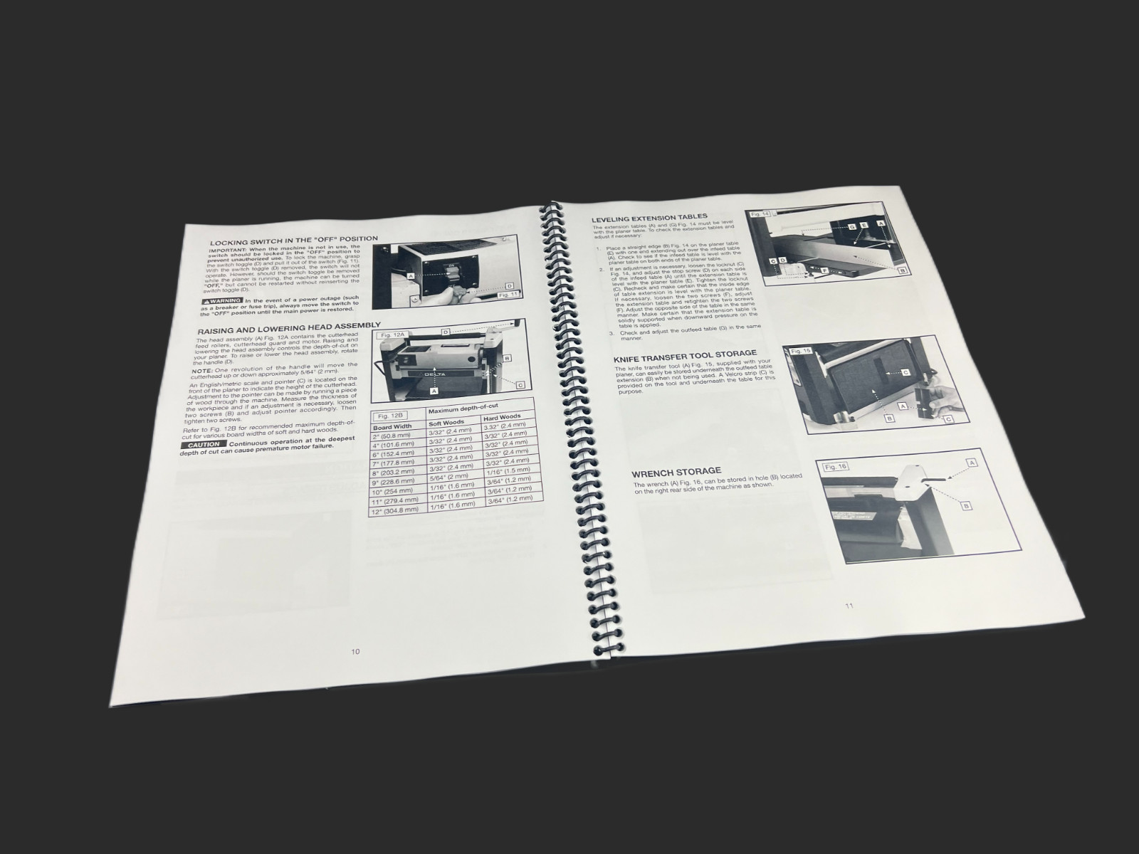Delta TP305 Instruction Manual User Guide For 12″ Portable Planer Coil Bound