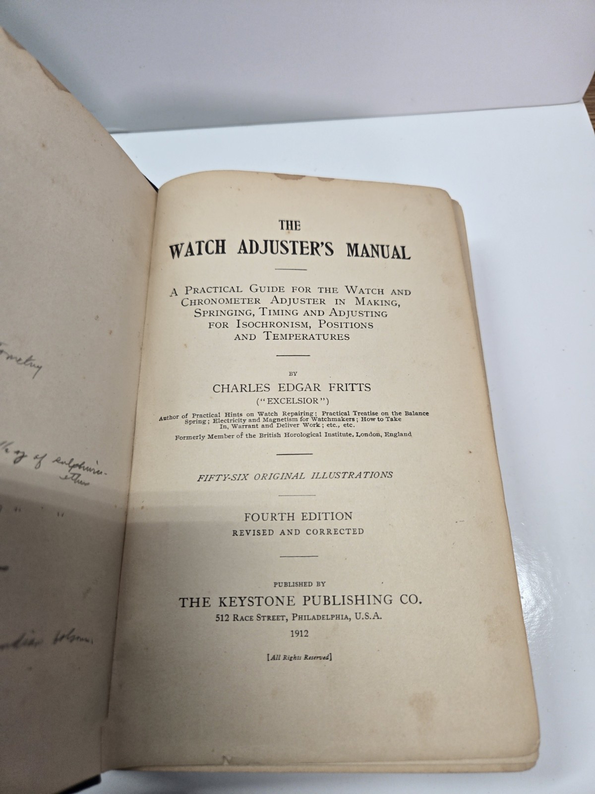 The Watch Adjusters Manual Charles E. Fritts 1912 Hardcover Book Fourth Edition