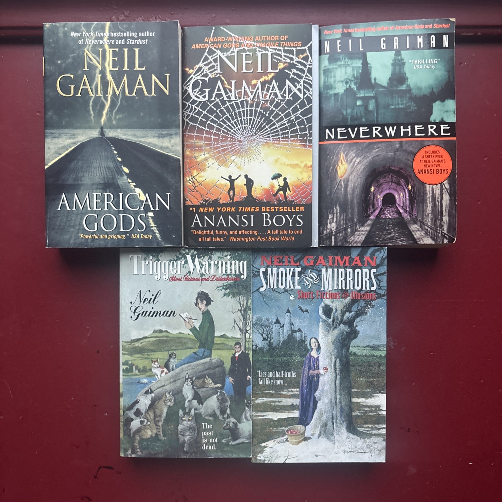 Neil Gaiman Lot of 5 American Gods Anansi Boys Smoke Mirrors Warning Neverwhere