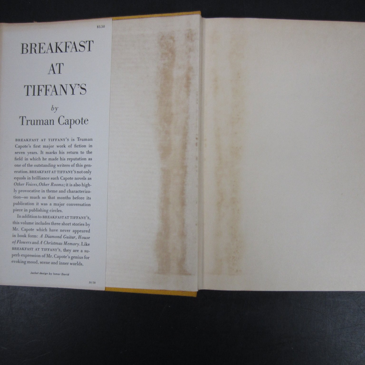 Breakfast at Tiffany’s Truman Capote 1958 First Edition 5th Print Random House