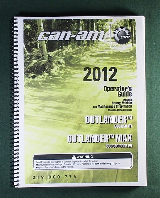 2012 Can-Am Outlander 650 EFI Owner’s Manual: 188 Pages & Protective Covers
