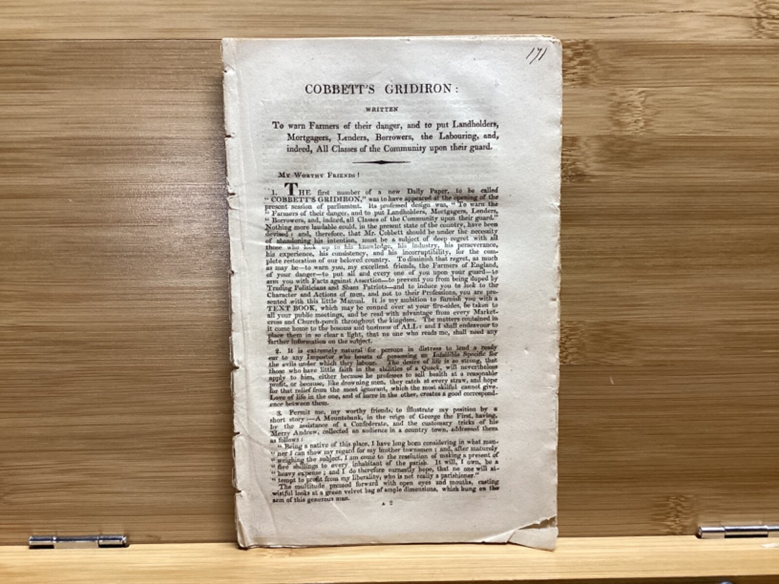C. 1822 Cobbett’s Gridiron – Anti-William Corbett Political Pamphlet
