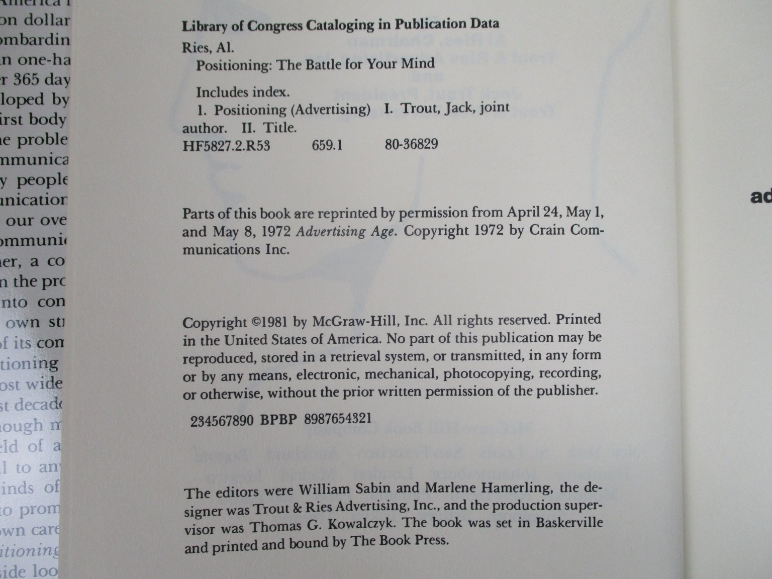 Positioning The Battle for Your Mind Al Ries Jack Trout 1981 McGraw-Hill