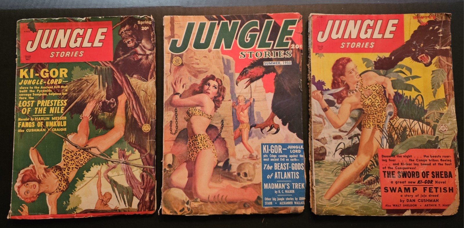 VTG Jungle Stories Pulp Magazine Lot of 3 Winter 1949-50 Spring 1950 Summer 1950
