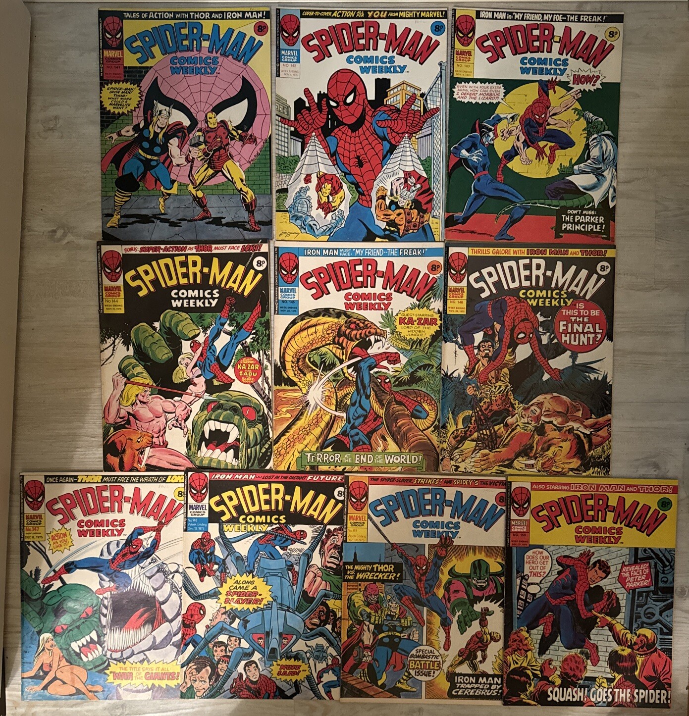 Spider-man Comics Weekly 141 142 143 144 145 146 – 150 Vintage Marvel UK 1975