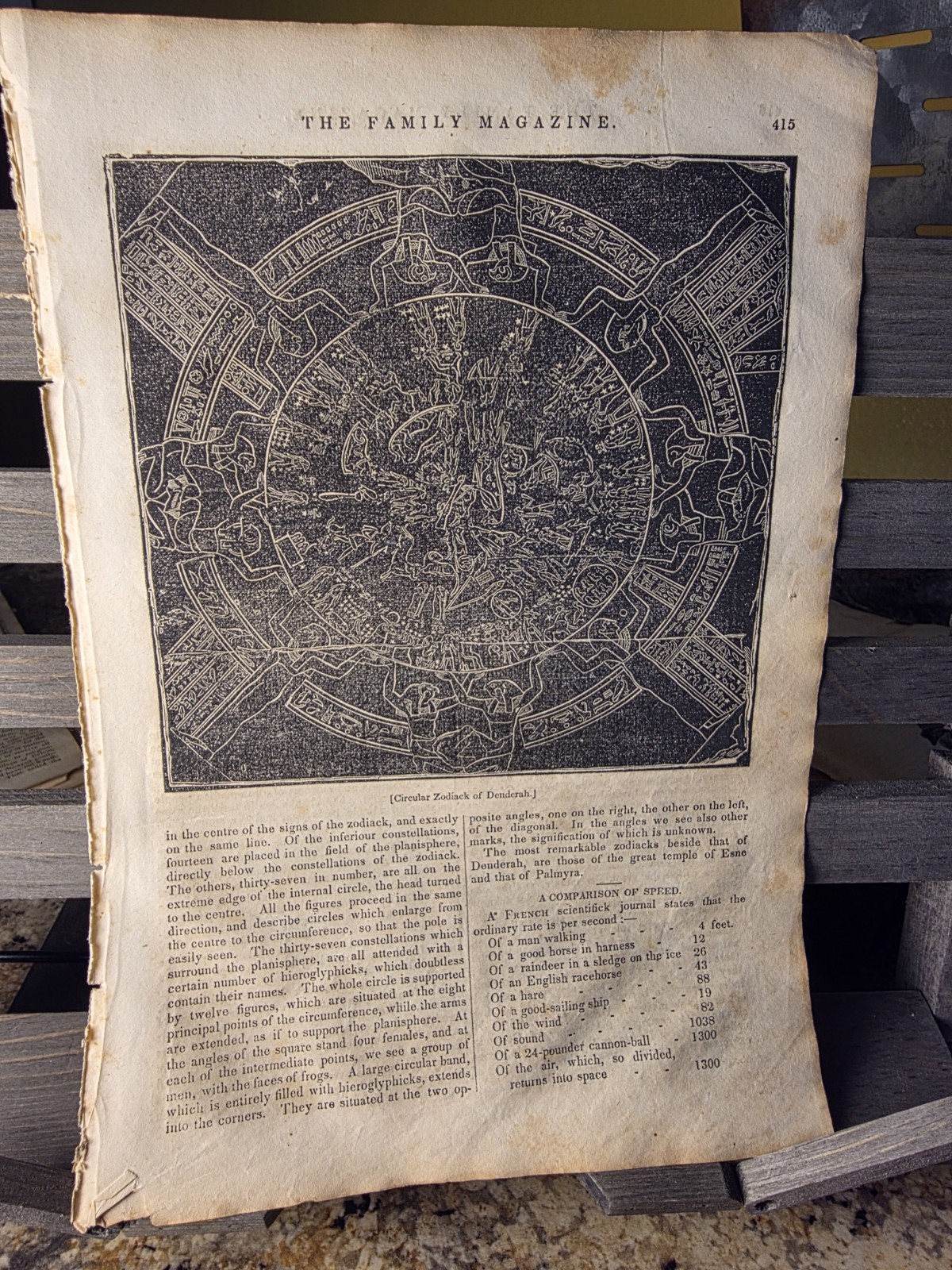 Antique Egyptian Zodiac Engraving 1836 Dendera Zodiac Hieroglyphics Astrology Pr