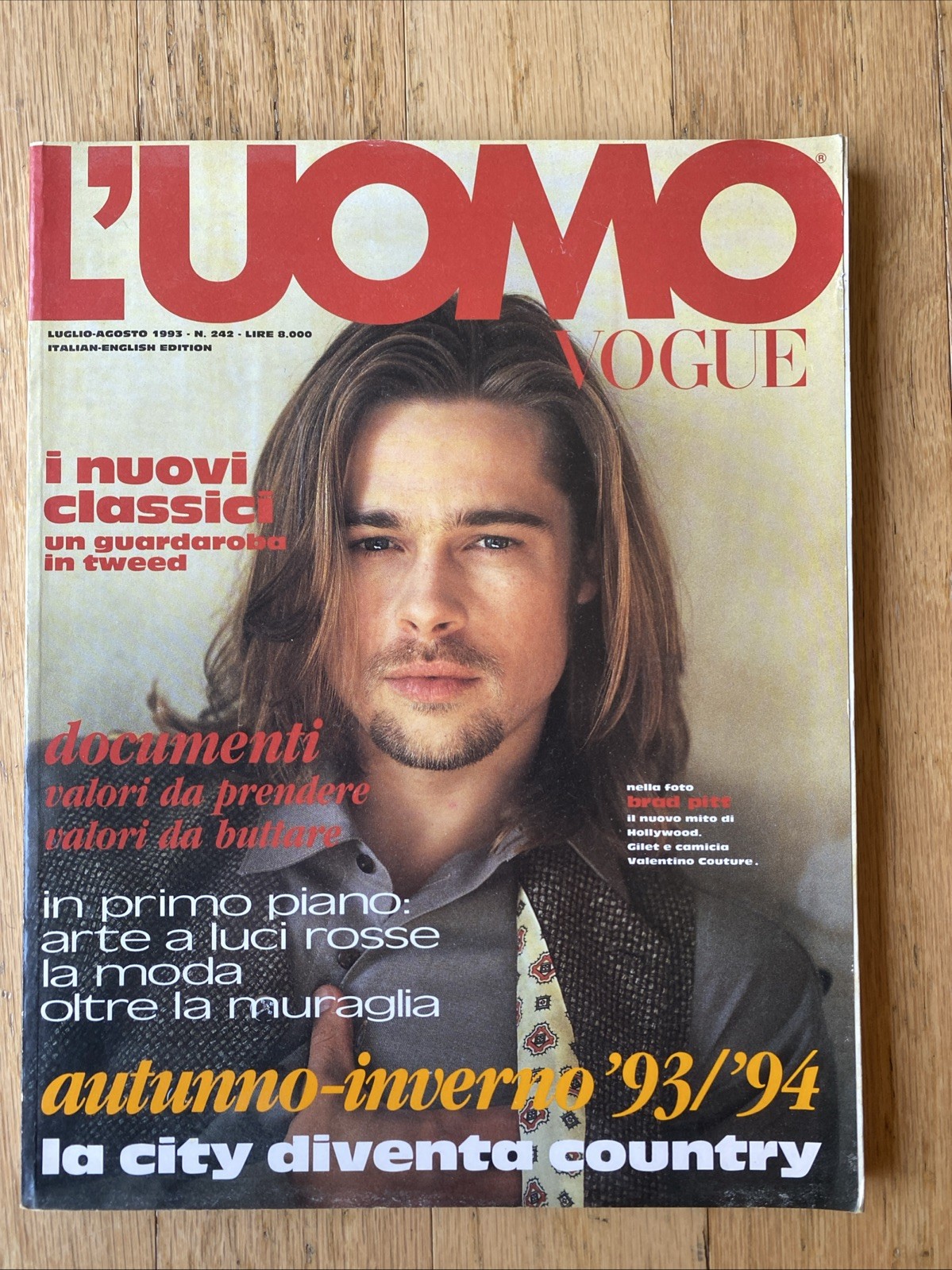 1993 L’UOMO Vogue Italian magazine Men’s Fashion Style Book Brad Pitt Photo