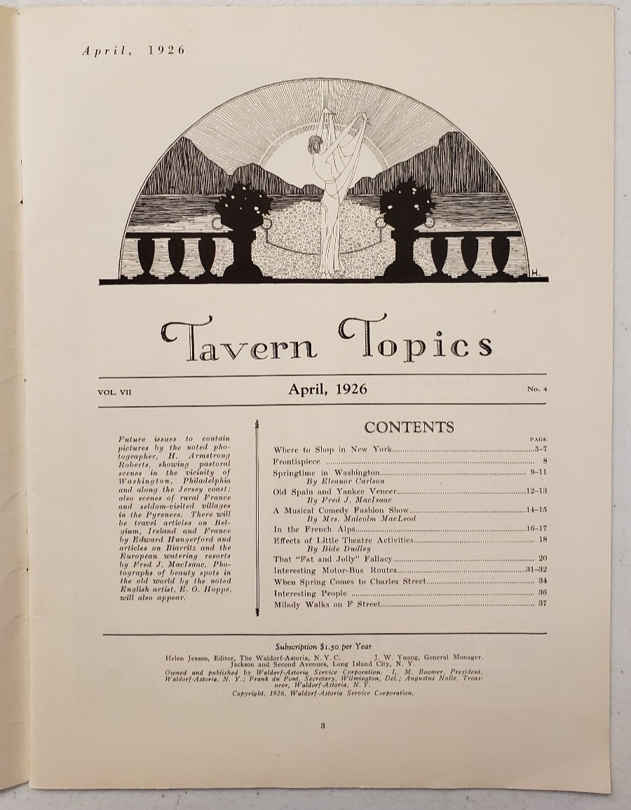 Tavern Topics Magazine April 1926 New York Shopping~ Fashion~Art Deco 1920s Ads