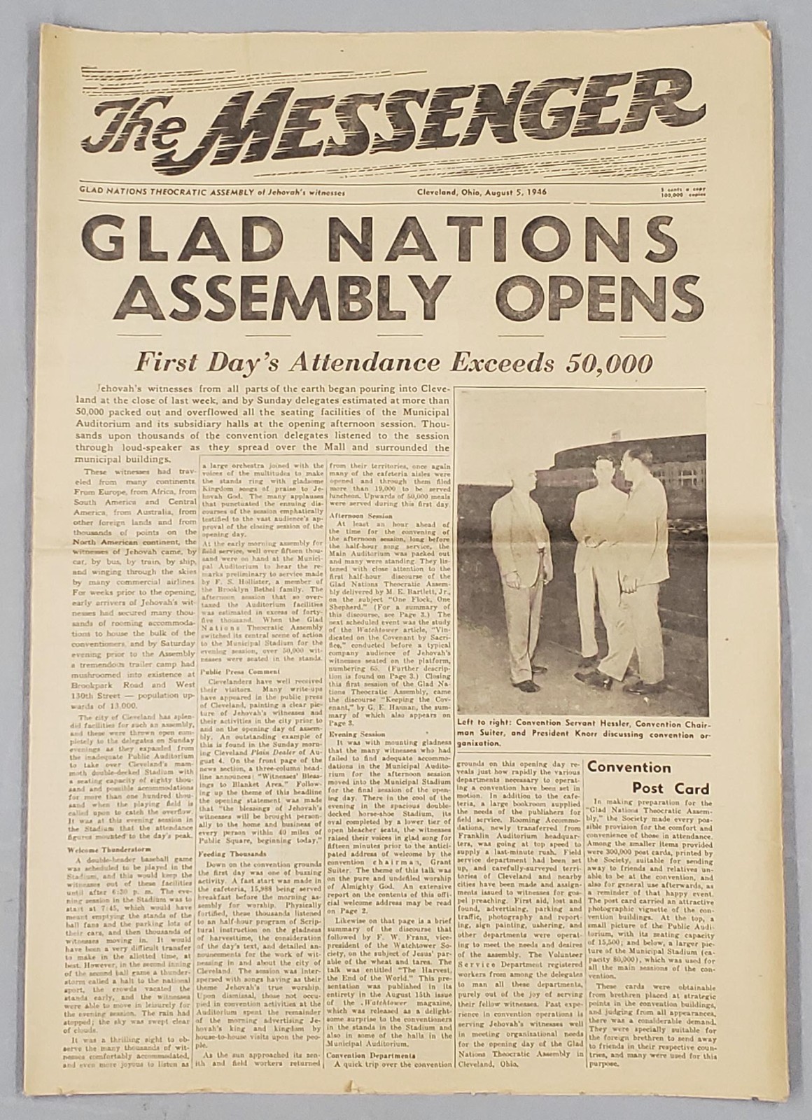 Rare Messenger August 5 1946 Convention Report Watchtower Jehovah