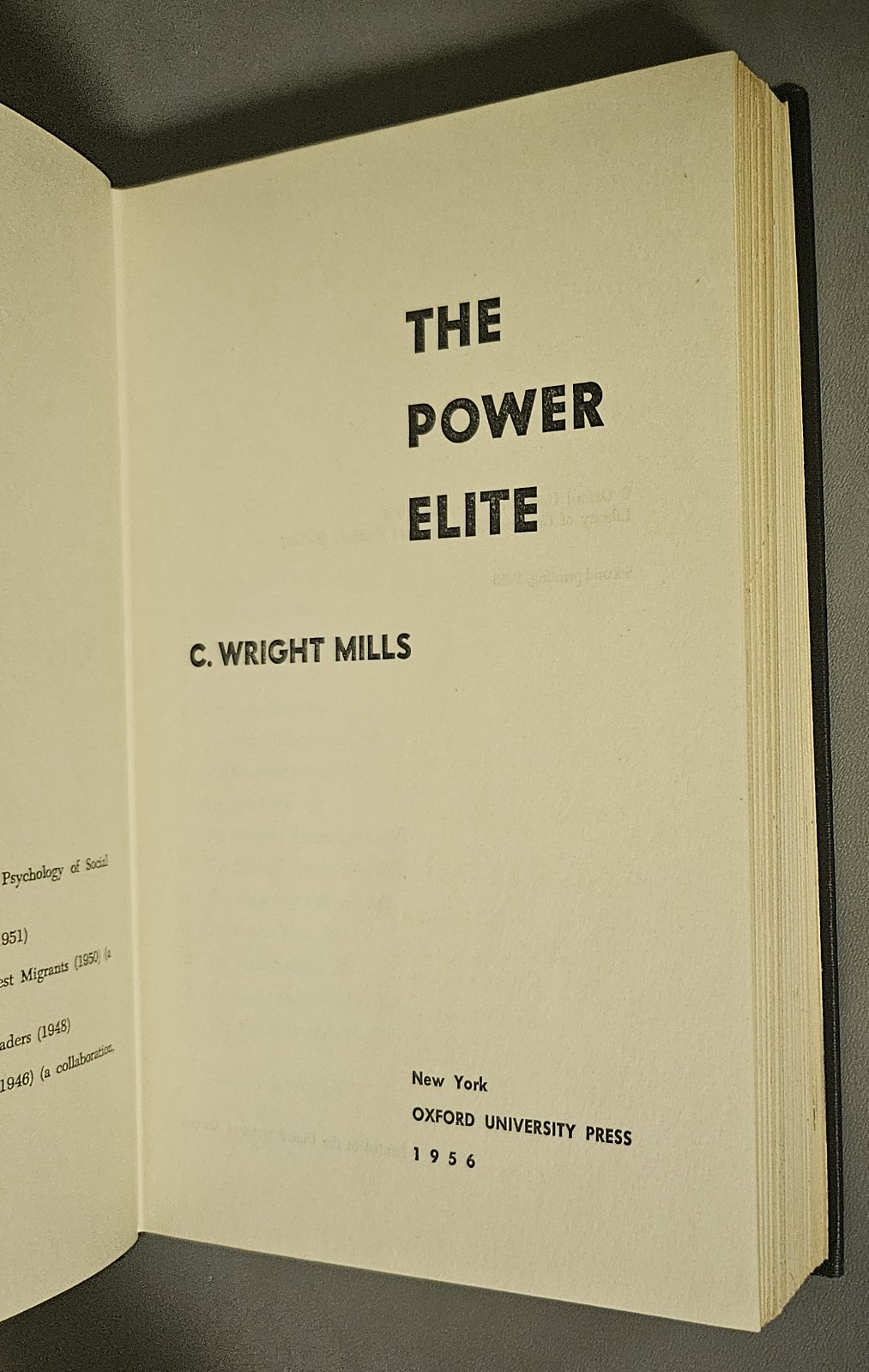 The Power Elite by C. Wright Mills HCDJ 2nd printing 1956