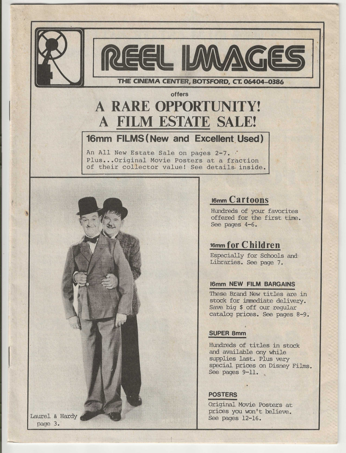 REEL IMAGES MAGAZINE CATALOG THE CINEMA CENTER CT 16MM MOVIE POSTERS ESTATE SALE