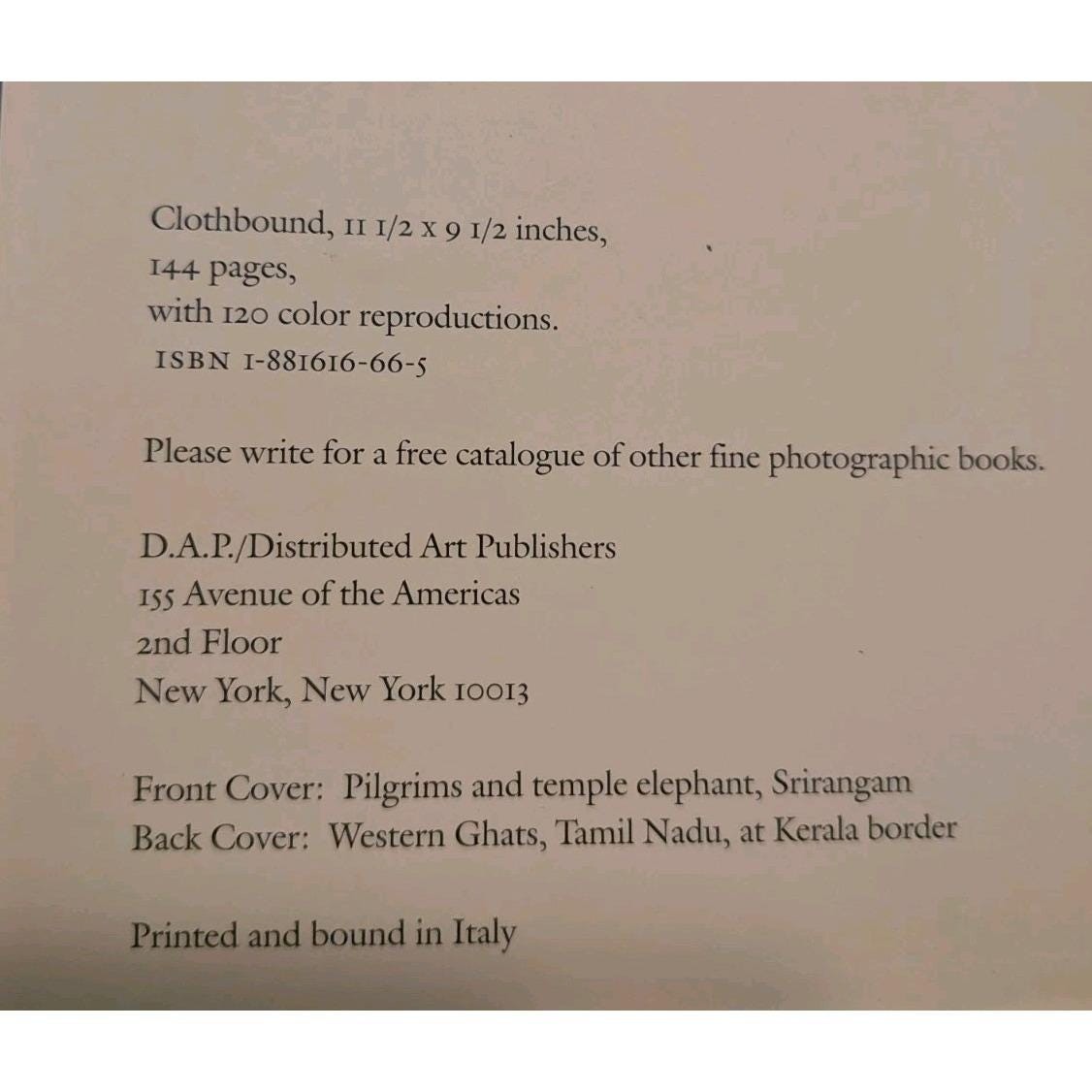 Tamil Nadu by Raghubir Singh Hardback Book Amazing India Photos VTG