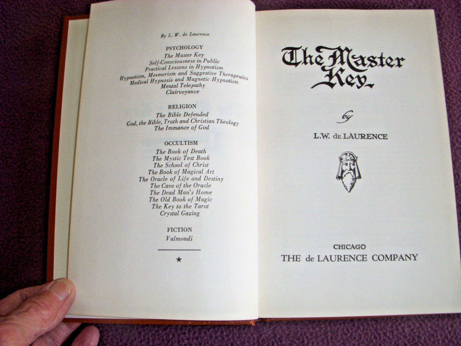 The Master Key 6th Print Third Edition 1941 Occult L. W. de Laurence 406 Pages