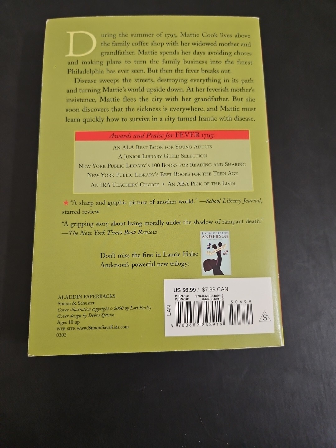 Fever 1793 by Laurie Halse Anderson (2002, Trade Paperback)