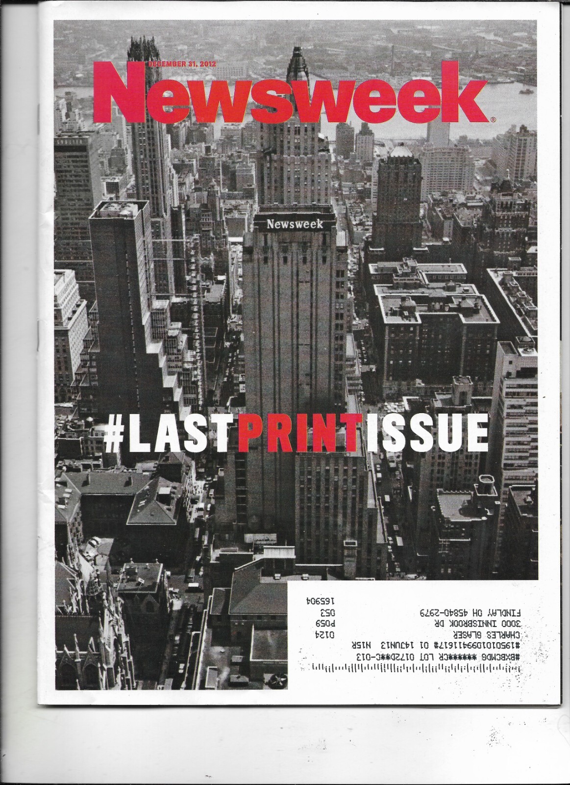 NEWSWEEK MAGAZINE——DECEMBER 31 2012——-LAST PRINT ISSUE