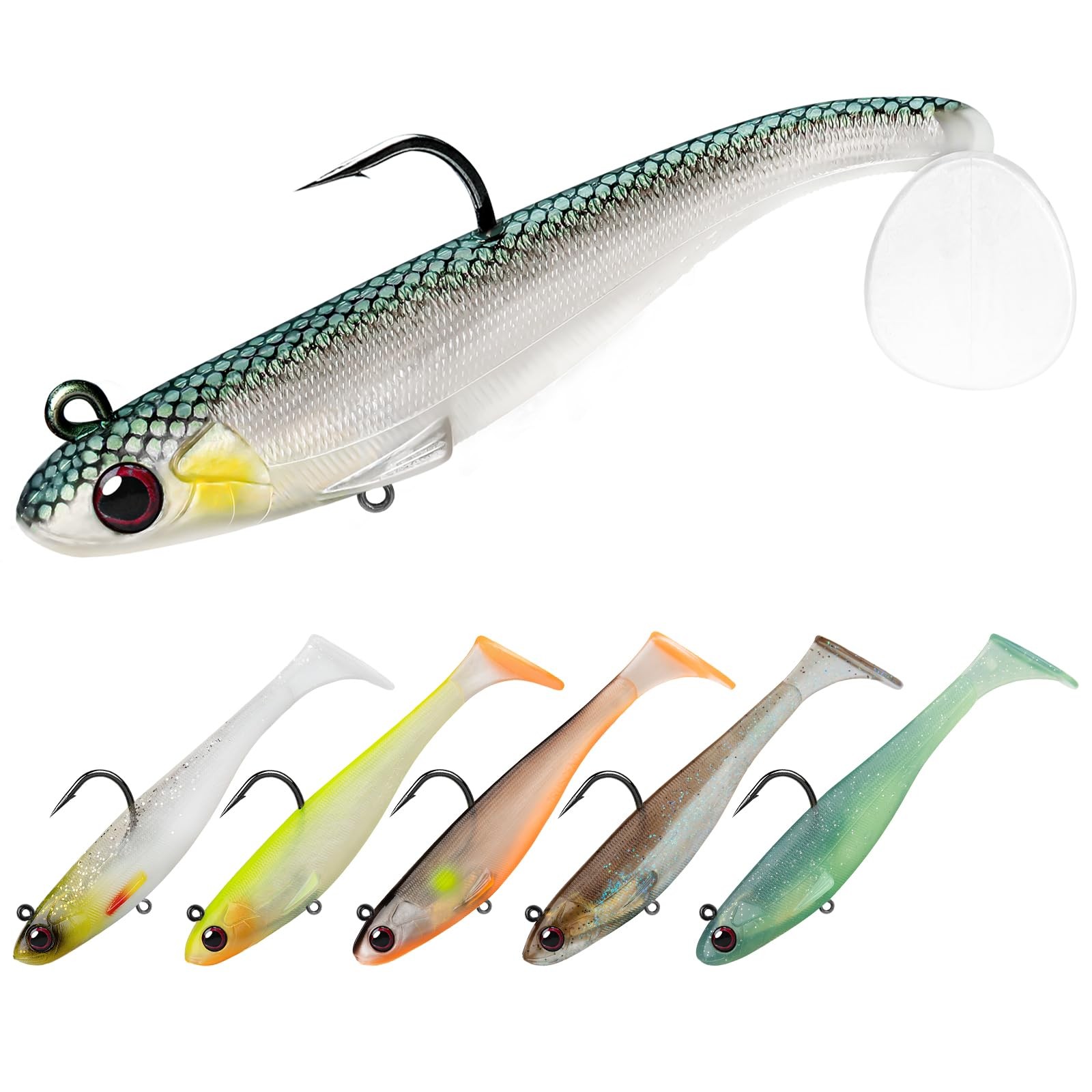 TRUSCEND Shadtale Easy Catch Soft Fishing Lures with BKK 5in (13cm), 5″,1.2oz