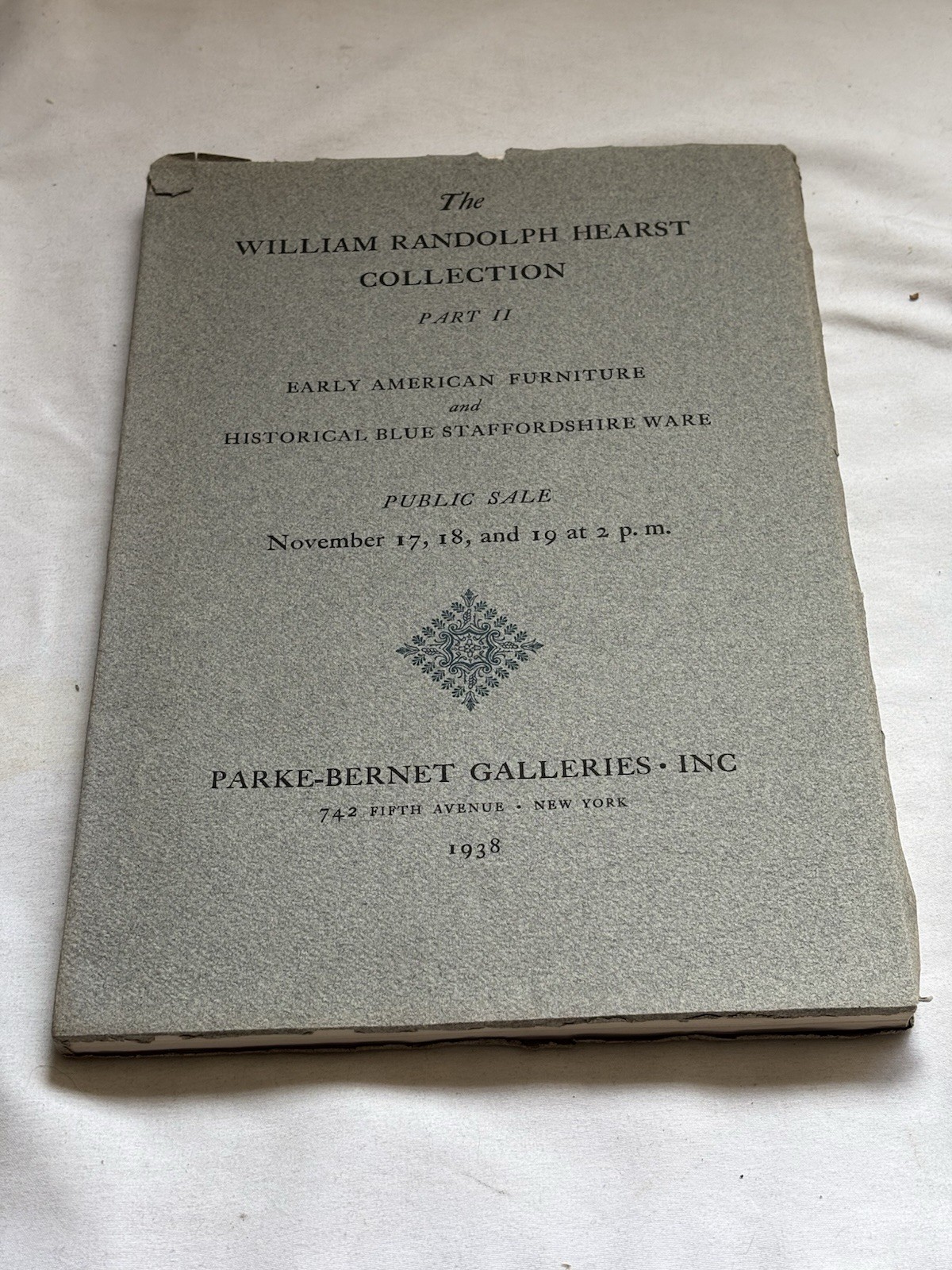 ORIGINAL WILLIAM RANDOLPH HEARST AUCTION CATALOGUE PART II. EARLY AM. FURNITURE.
